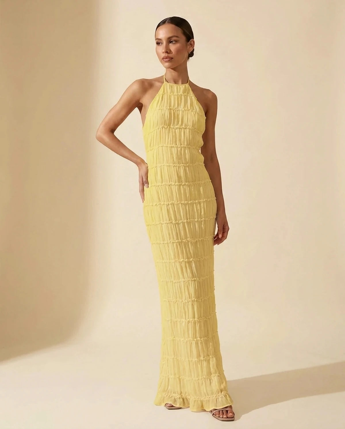 Escala Maxi Dress — Yellow | SKU: SD-78168-yellow-L,SD-78168-yellow-M,SD-78168-yellow-S,SD-78168-yellow-XL,SD-78168-yellow-XS