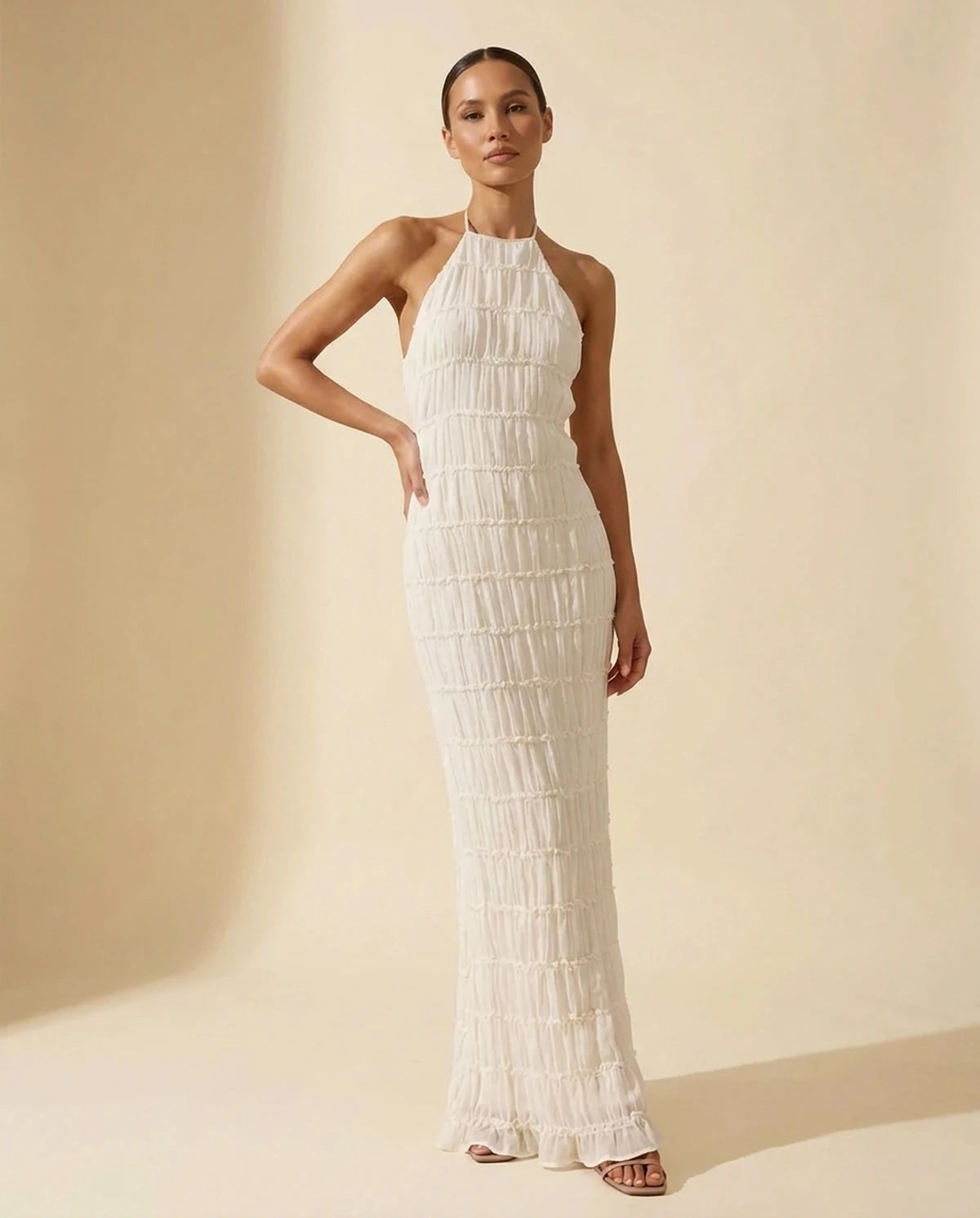 Escala Maxi Dress — Beige | SKU: SD-78168-beige-L,SD-78168-beige-M,SD-78168-beige-S,SD-78168-beige-XL,SD-78168-beige-XS