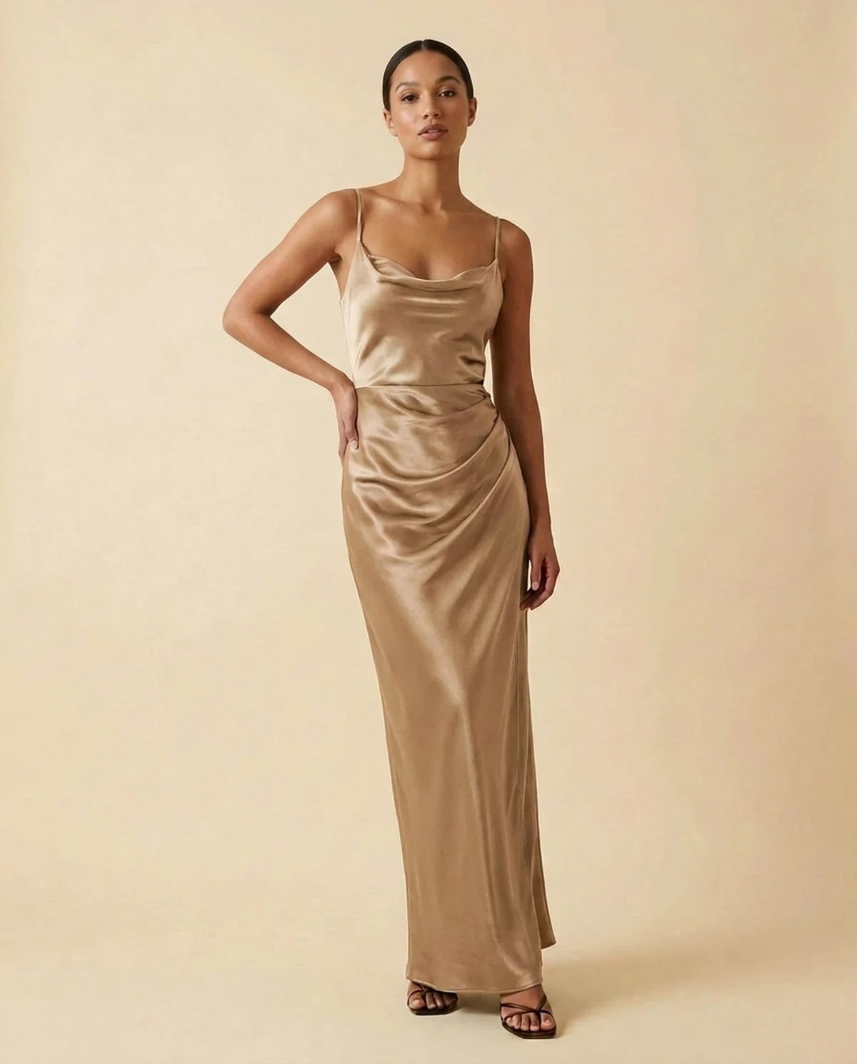 Fialka Maxi Dress — Champagne | SKU: SD-20423-champagne-L,SD-20423-champagne-M,SD-20423-champagne-S,SD-20423-champagne-XL,SD-20423-champagne-XS