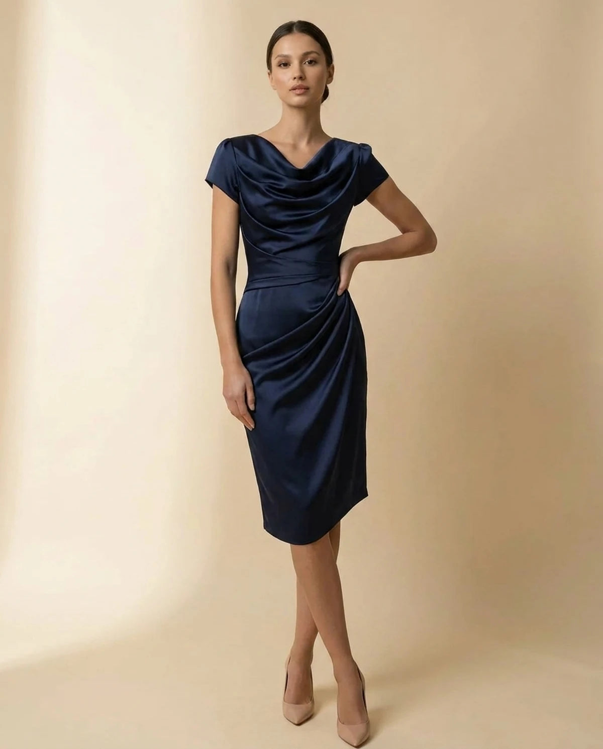 Firenze Midi Dresses — Navy Blue | SKU: SD-51783-navyblue-L,SD-51783-navyblue-M,SD-51783-navyblue-S,SD-51783-navyblue-XL,SD-51783-navyblue-XS
