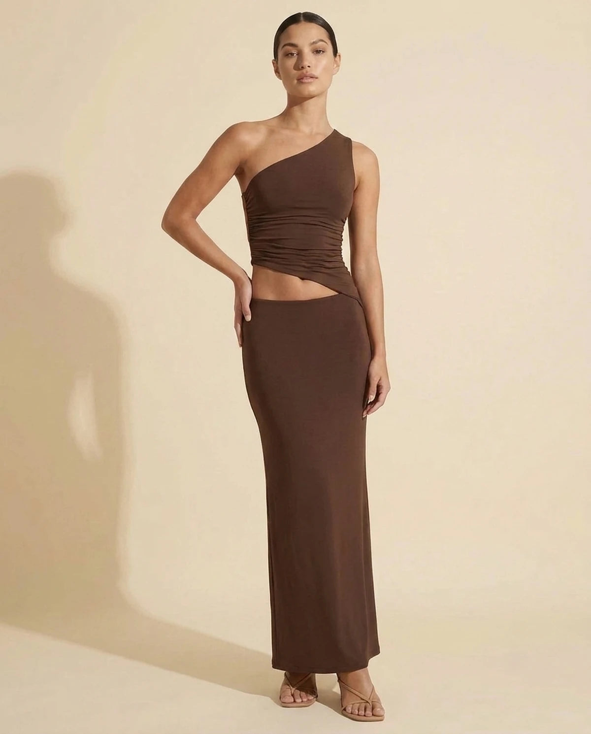 Evadne Maxi Dress — Brown | SKU: SD-40154-brown-L,SD-40154-brown-M,SD-40154-brown-S,SD-40154-brown-XL,SD-40154-brown-XS