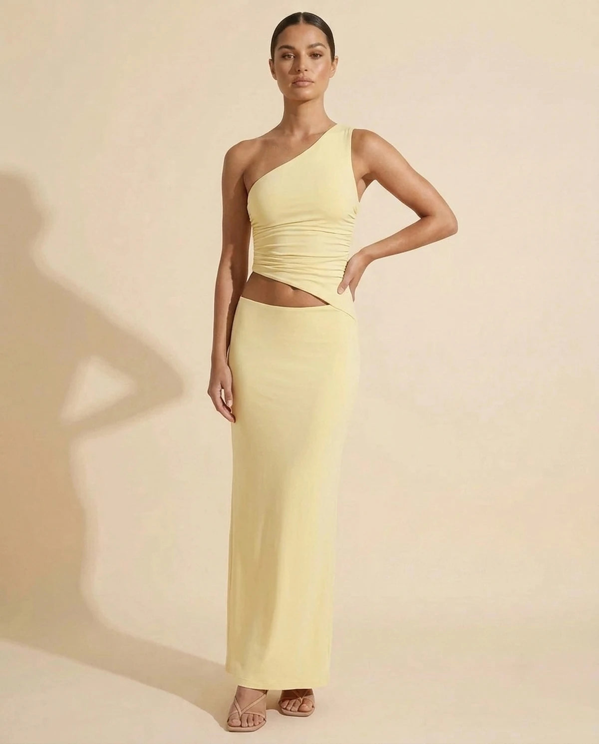 Evadne Maxi Dress - Yellow | SKU: SD-40154-yellow-L,SD-40154-yellow-M,SD-40154-yellow-S,SD-40154-yellow-XL,SD-40154-yellow-XS