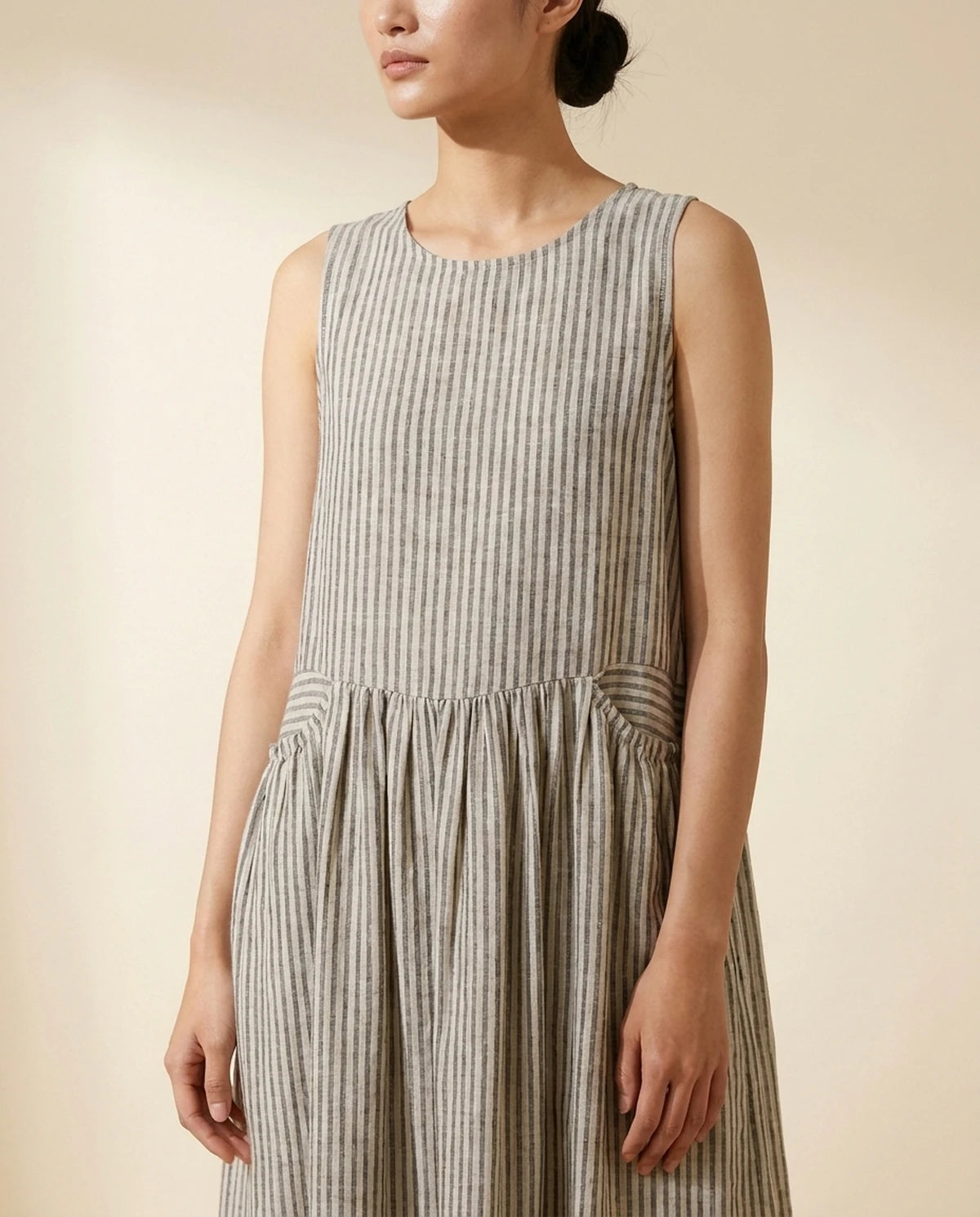 Fjora Maxi Dress — Gray Stripe | SKU: SD-38666-graystripe-2XL,SD-38666-graystripe-L,SD-38666-graystripe-M,SD-38666-graystripe-S,SD-38666-graystripe-XL,SD-38666-graystripe-XS