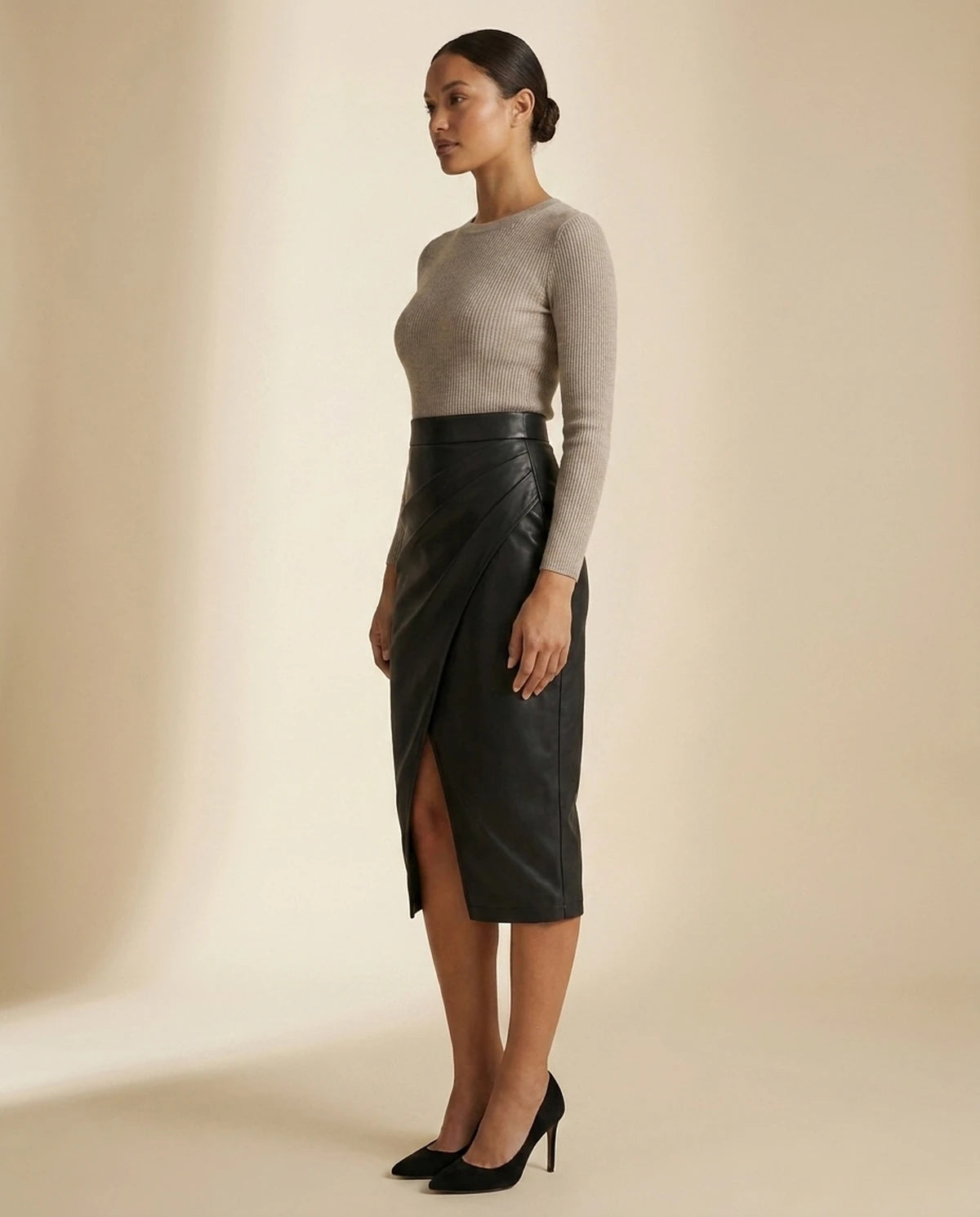 Evanthe Midi Skirt — Black | SKU: SD-99103-black-L,SD-99103-black-M,SD-99103-black-S,SD-99103-black-XL,SD-99103-black-XS