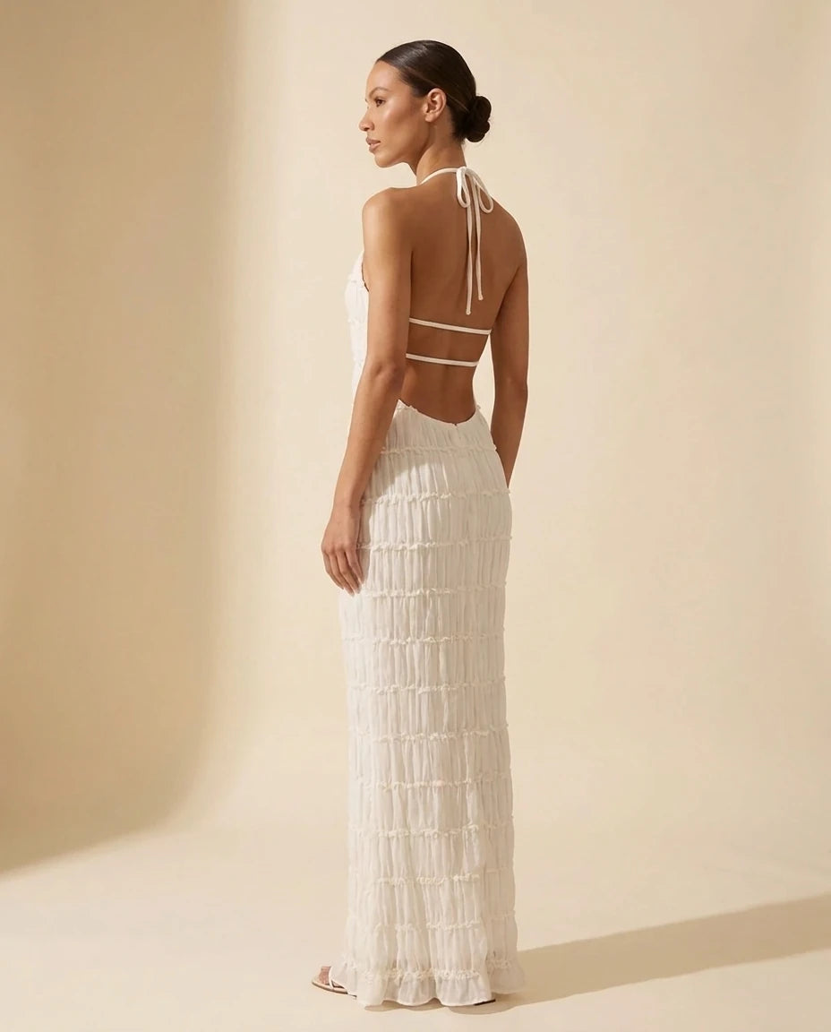 Escala Maxi Dress - side view | SKU: SD-78168-white-L,SD-78168-white-M,SD-78168-white-S,SD-78168-white-XL,SD-78168-white-XS
