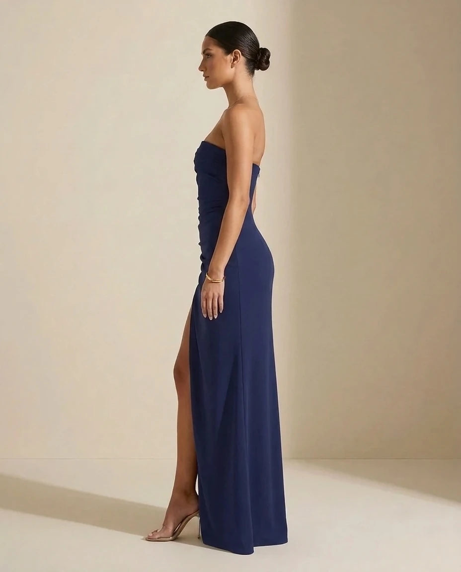 Faustine Maxi Dress Navy - side | SKU: SD-54872-deeppurple-L,SD-54872-deeppurple-M,SD-54872-deeppurple-S,SD-54872-deeppurple-XL,SD-54872-deeppurple-XS