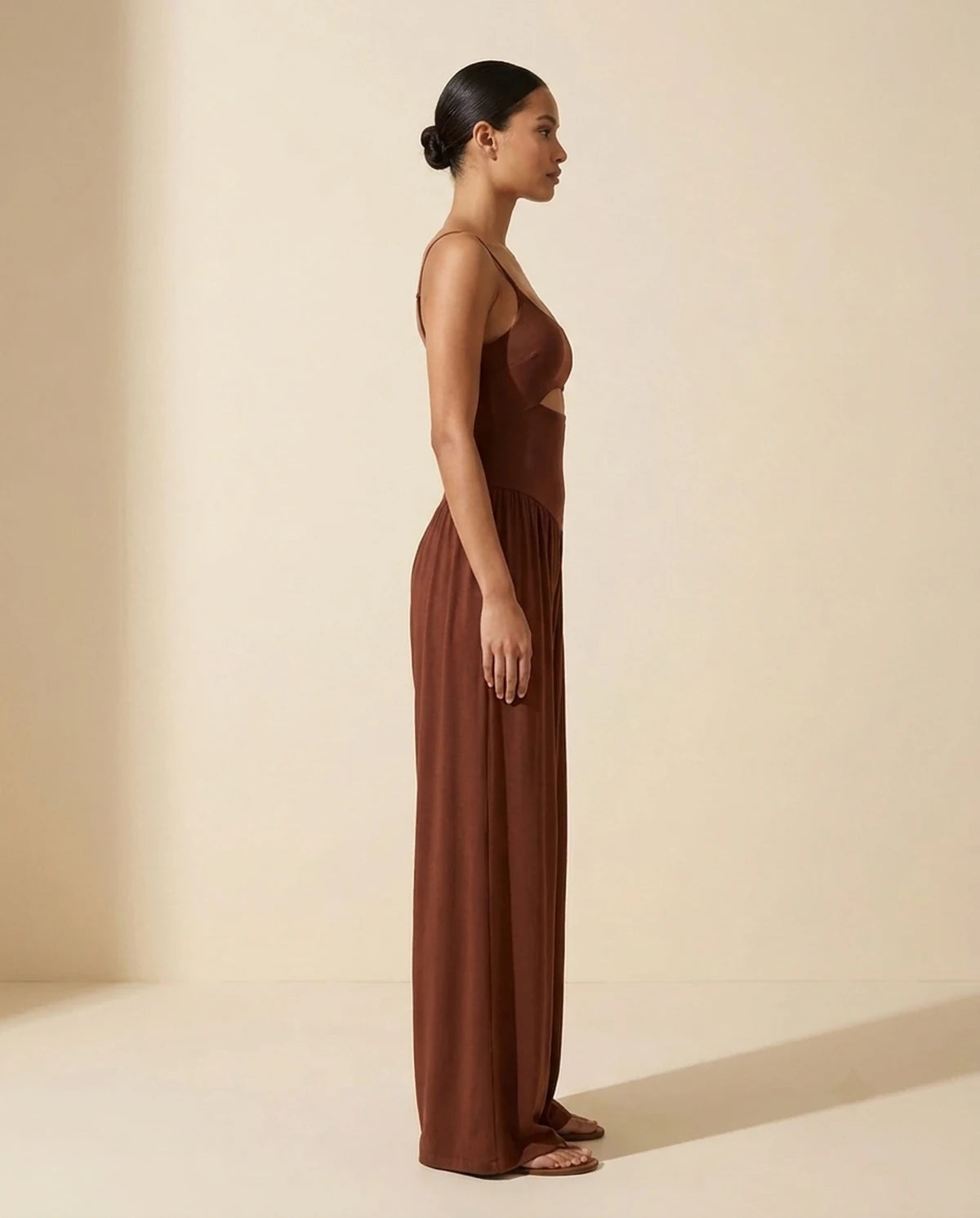 Fleurette Jumpsuit — Dark Brown | SKU: SD-59358-darkbrown-L,SD-59358-darkbrown-M,SD-59358-darkbrown-S,SD-59358-darkbrown-XL,SD-59358-darkbrown-XS