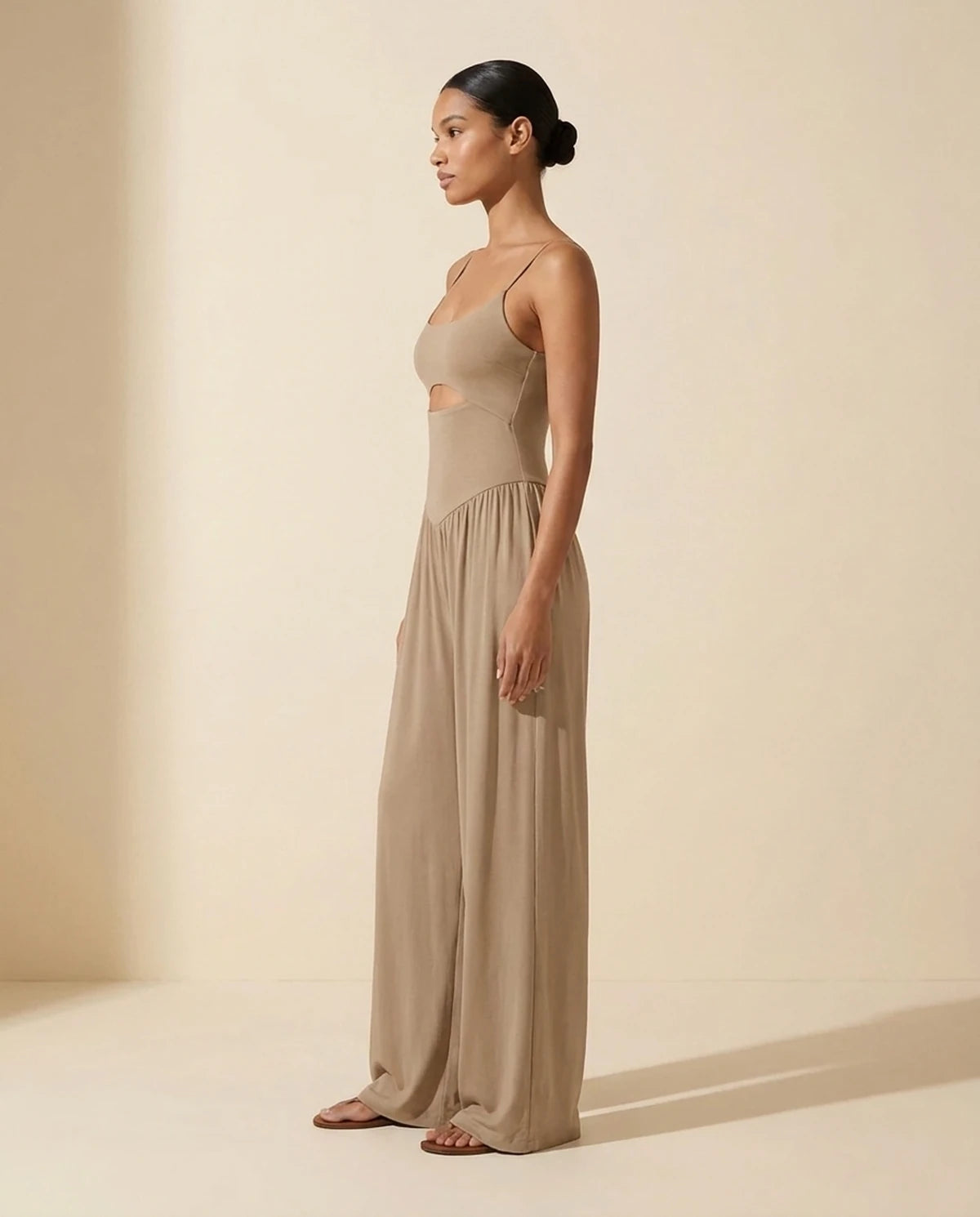 Fleurette Jumpsuit — Beige | SKU: SD-59358-beige-L,SD-59358-beige-M,SD-59358-beige-S,SD-59358-beige-XL,SD-59358-beige-XS