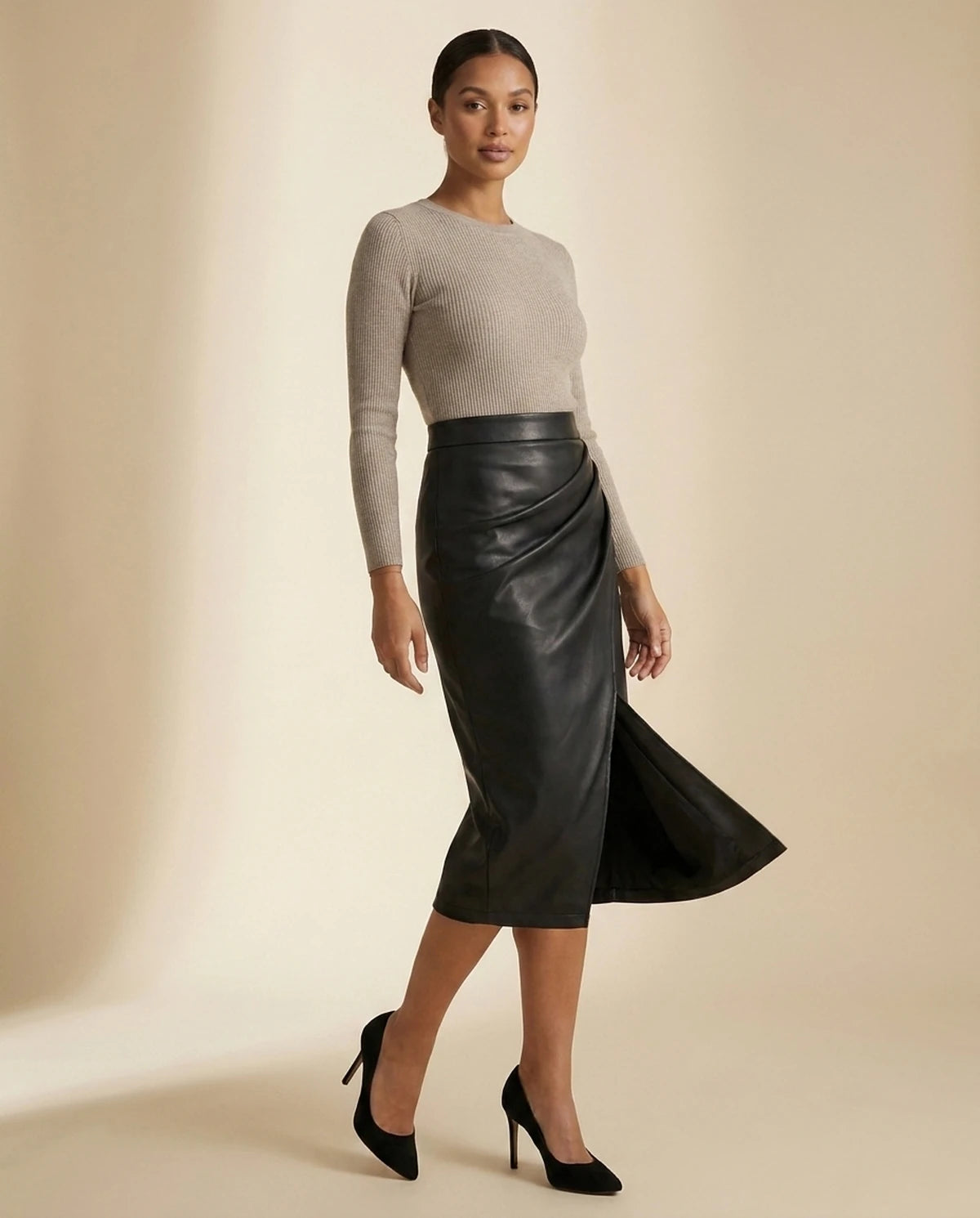 Evanthe Midi Skirt — Black | SKU: SD-99103-black-L,SD-99103-black-M,SD-99103-black-S,SD-99103-black-XL,SD-99103-black-XS