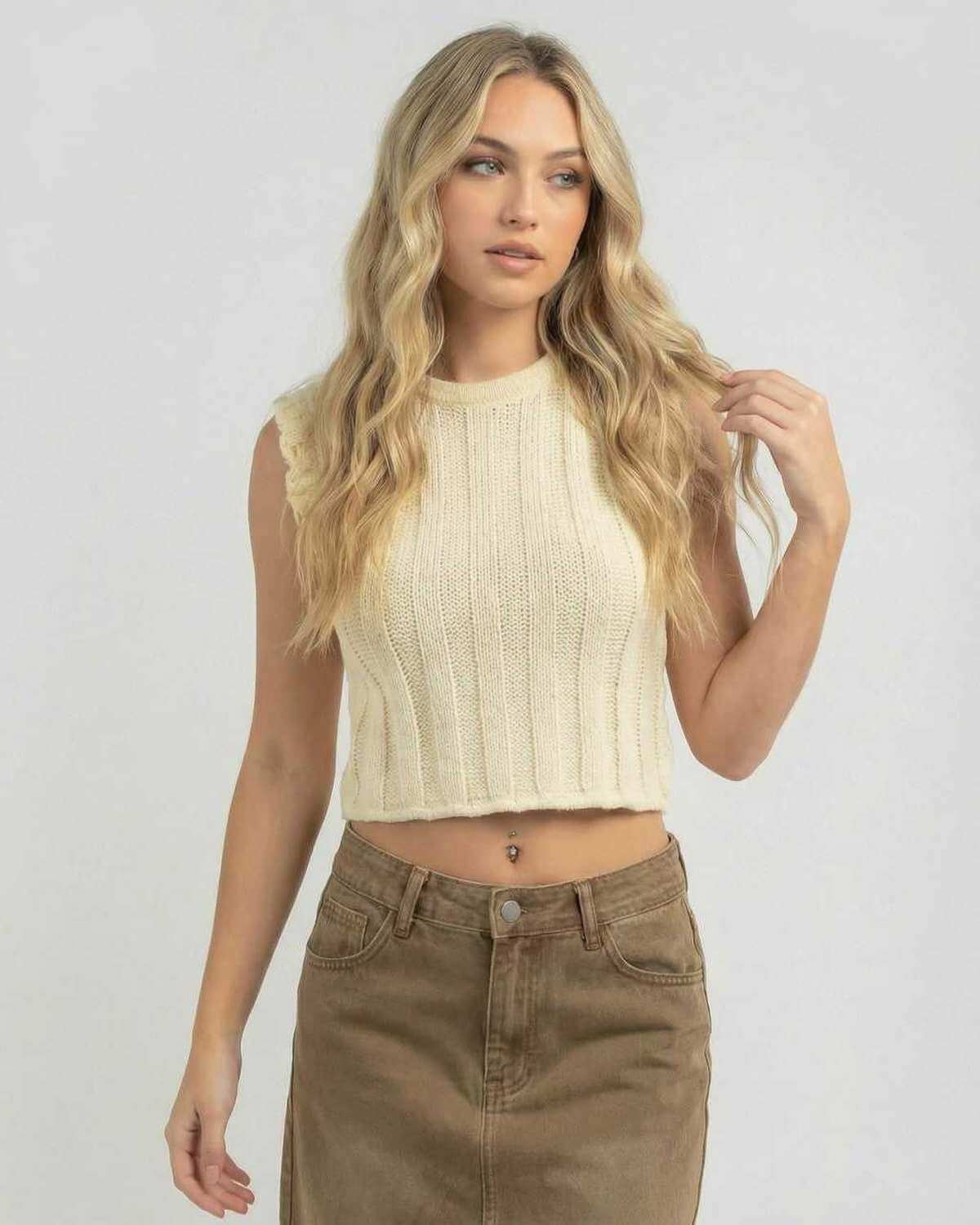 Monaco Top by Lauven - Women's sleeveless knit top, casual summer elegance in soft fabric.