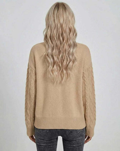 Sienna Sweater by Lauven - Women's cable knit sweater back view in neutral shade for casual style.