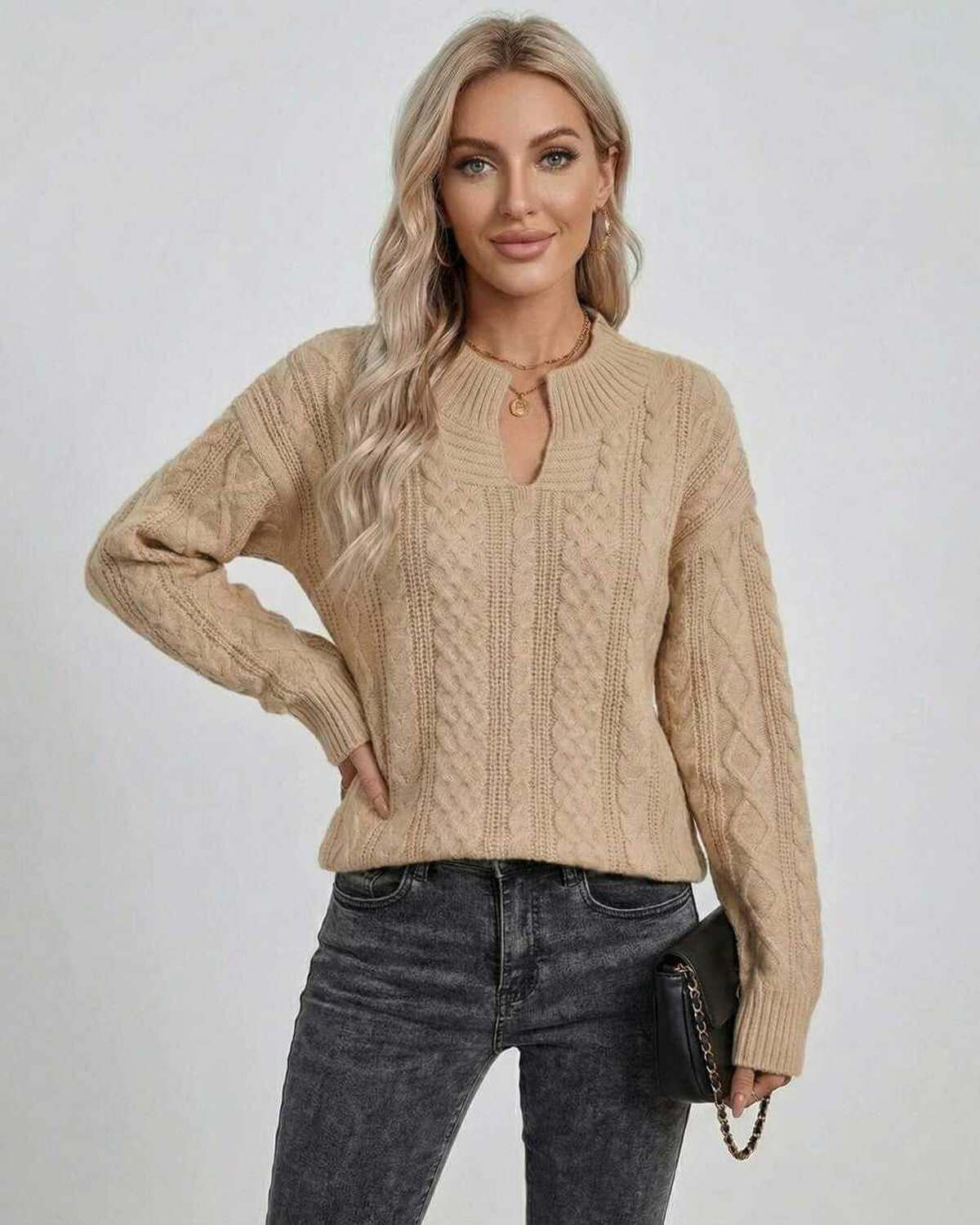 Sienna Sweater by Lauven - Women's Cable Knit Sweater in neutral tone for Fall Winter styling.