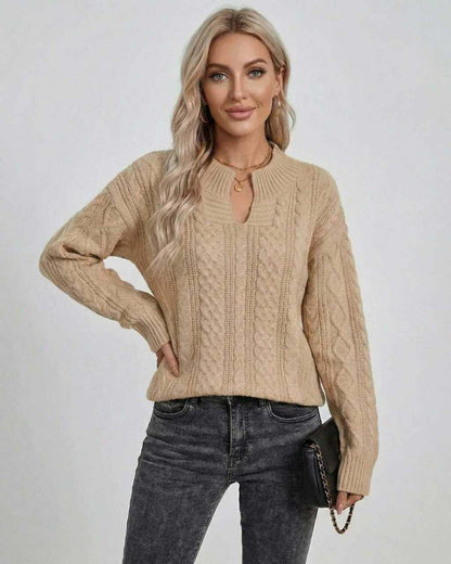 Sienna Sweater by Lauven - Women's Cable Knit Sweater in neutral tone for Fall Winter styling.