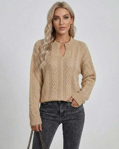 Sienna Sweater by Lauven - Women's cable knit sweater in neutral shade for Fall/Winter styling.