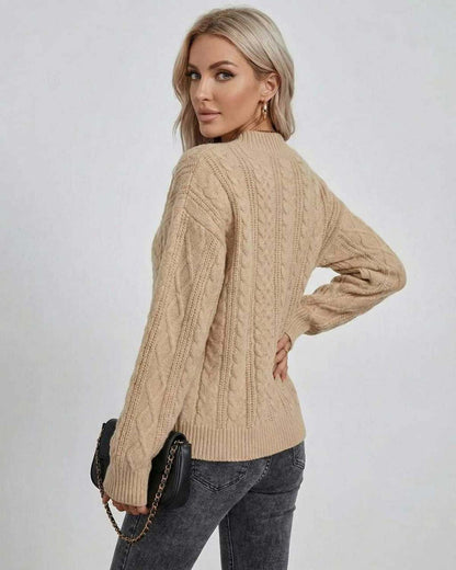 Sienna Sweater by Lauven - Women's cable knit sweater in neutral color, perfect for fall and winter styling.