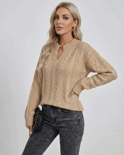 Sienna Sweater by Lauven – Women's cable knit sweater in neutral shade, perfect for Fall/Winter styling.