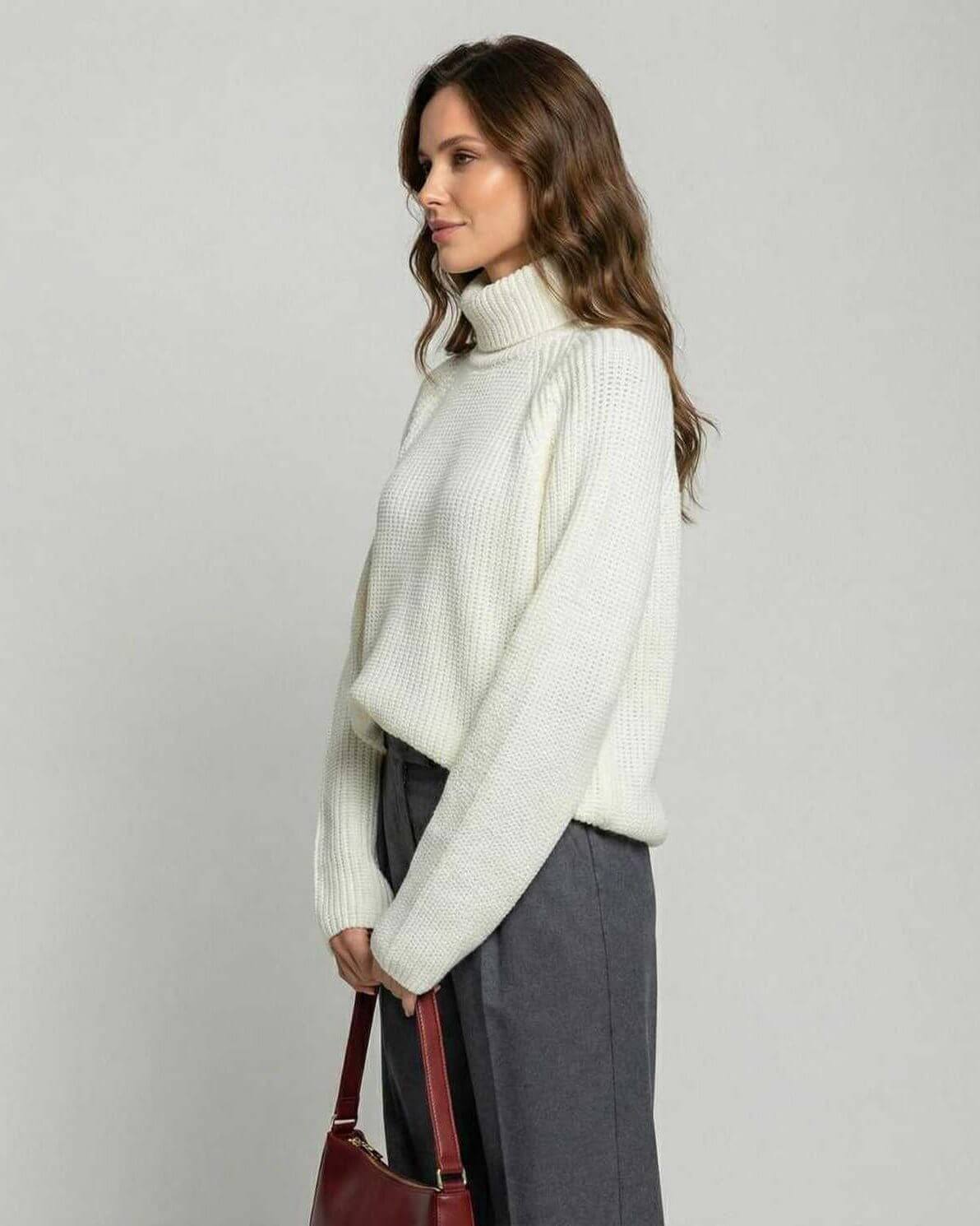 Aspen Sweater by Lauven - Women's cream turtleneck sweater with loose fit and long sleeves, perfect for layering.