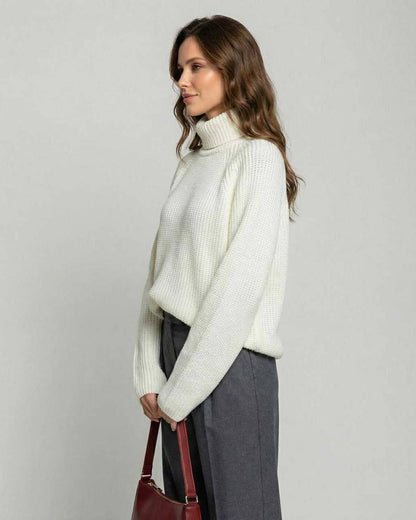 Aspen Sweater by Lauven - Women's cream turtleneck sweater with loose fit and long sleeves, perfect for layering.
