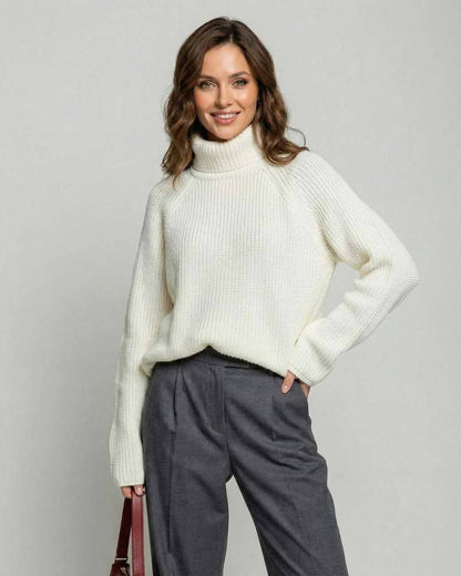 Aspen Sweater - Women’s Turtleneck Sweater in Cream by Lauven, featuring a loose fit and long sleeves.