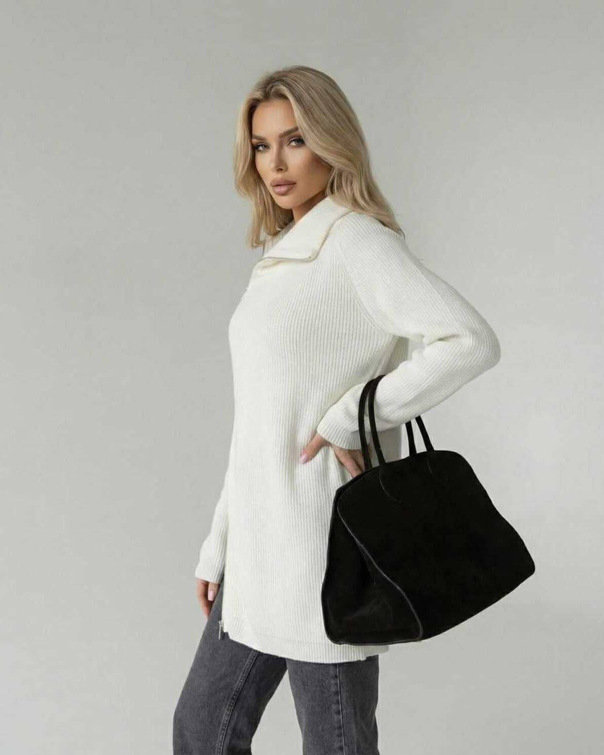 Aspen Sweater - Women’s White Turtleneck Sweater by Lauven, featuring a loose fit and long sleeves.