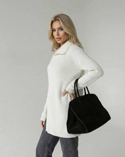 Aspen Sweater - Women’s White Turtleneck Sweater by Lauven, featuring a loose fit and long sleeves.