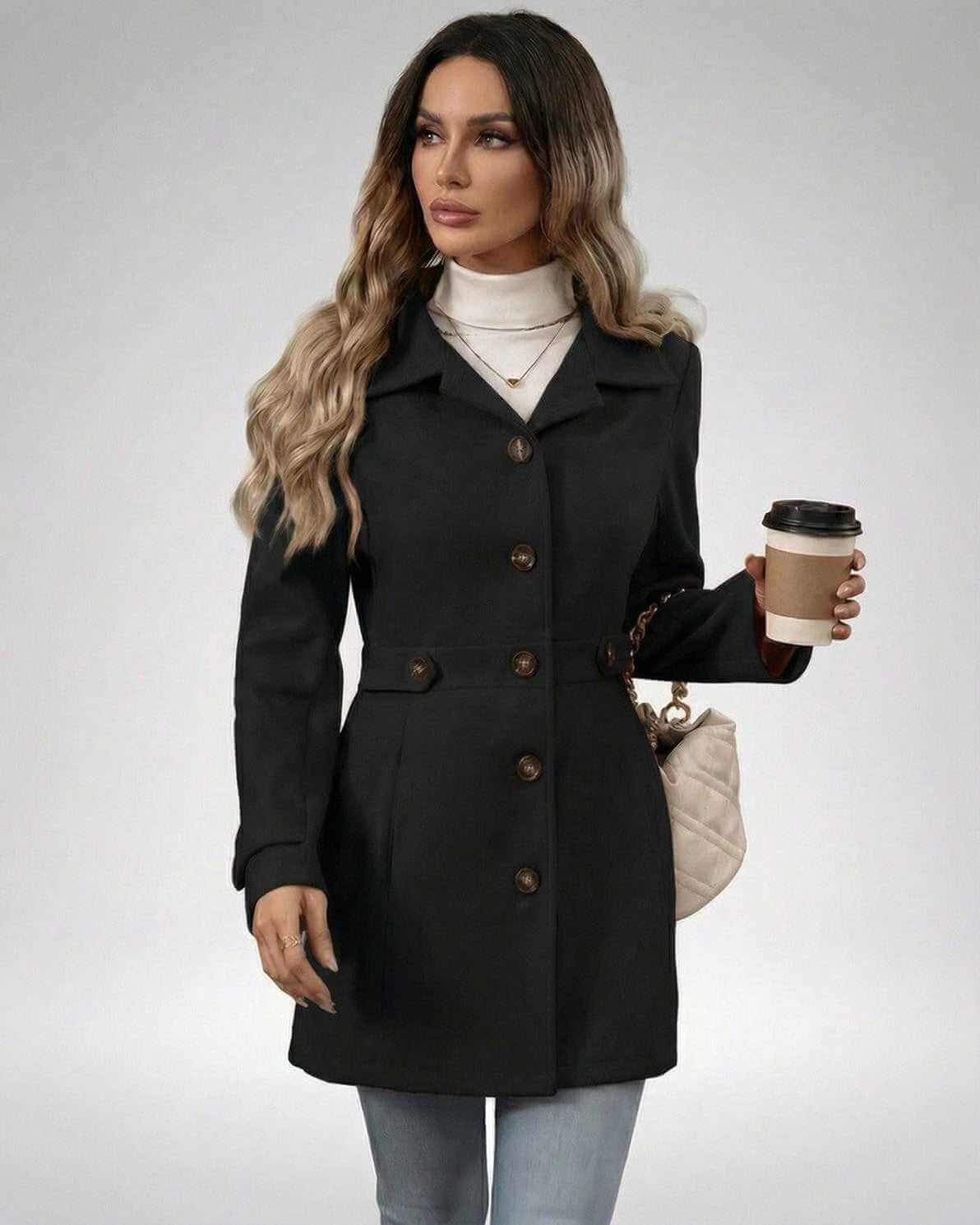 Noir Sculpt Jacket by Lauven, women's black slim fit jacket with structured elegance and modern minimalism.