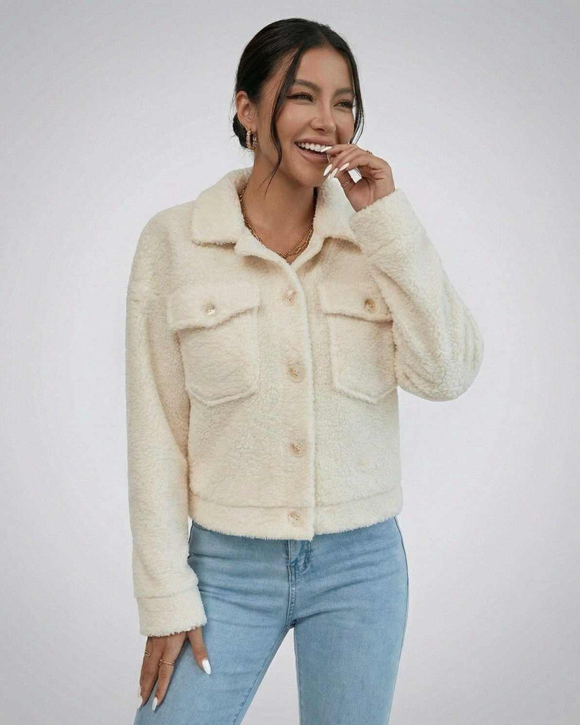 Aspen Jacket by Lauven – Women’s faux fur jacket with lapel collar, perfect for cold-weather layering.