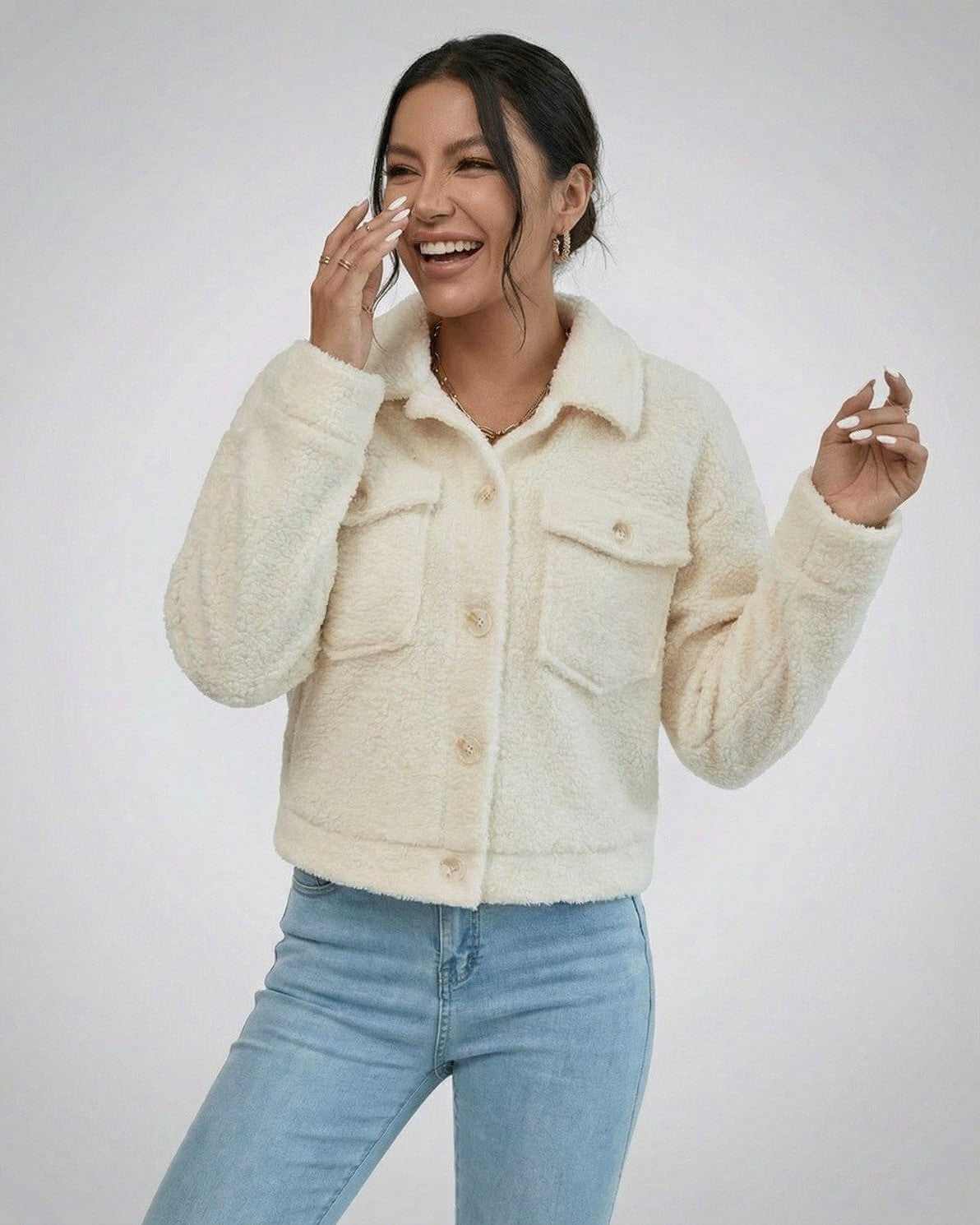 Aspen Jacket by Lauven, Women's Faux Fur Jacket with Lapel Collar, perfect for cold weather layering.