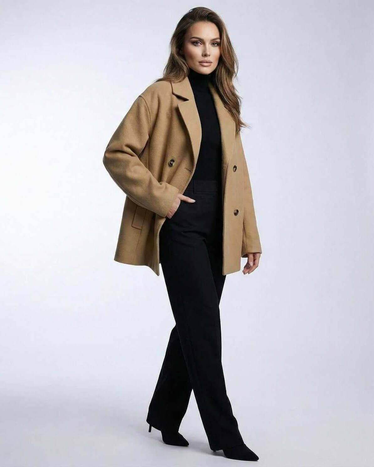 Monaco Jacket by Lauven - Women’s Camel Jacket with Oversized Tailored Silhouette for elegant layering.