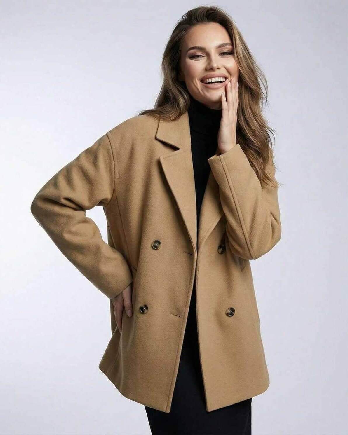 Monaco Jacket by Lauven – Women's oversized camel jacket with tailored silhouette and relaxed fit.