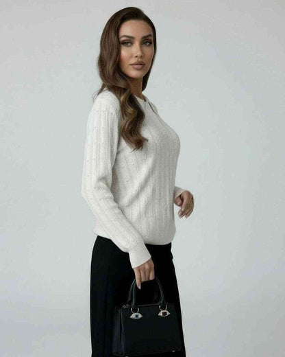 Luna Sweater by Lauven - Women’s Ivory Knit Sweater with Elegant Long Sleeve Design