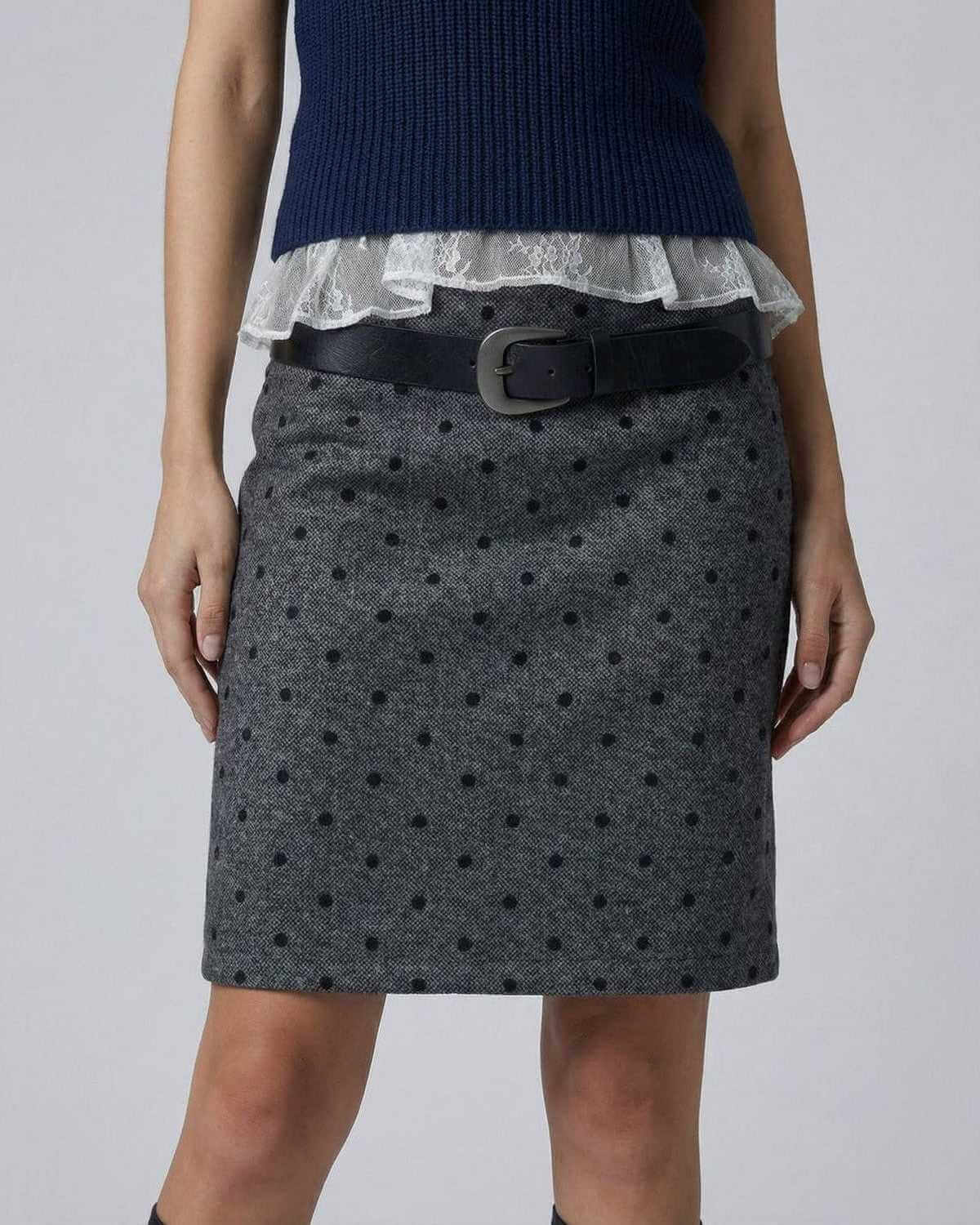 Lyra Mini Skirt by SLIMONA, polka dot bodycon fit with zip detail, perfect for stylish everyday wear.