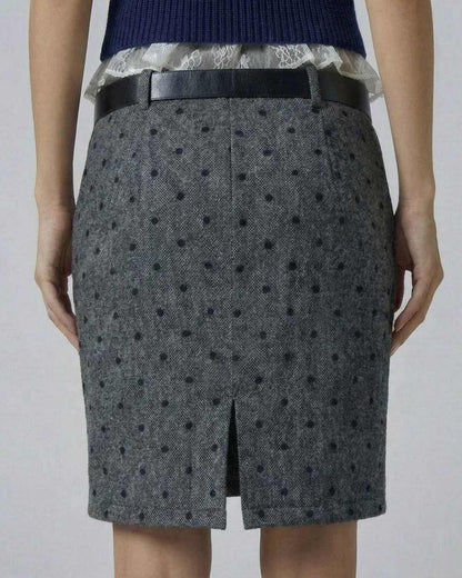 Lyra Mini Skirt by SLIMONA - Polka Dot Bodycon Fit with Zip Detail, emphasizing a sleek silhouette.