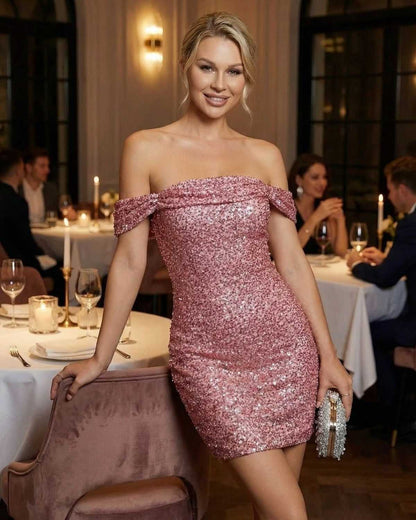 Aurora Mini Dress by SLIMONA - Sleeveless sequin bodycon mini with elegant neckline, perfect for evening events.