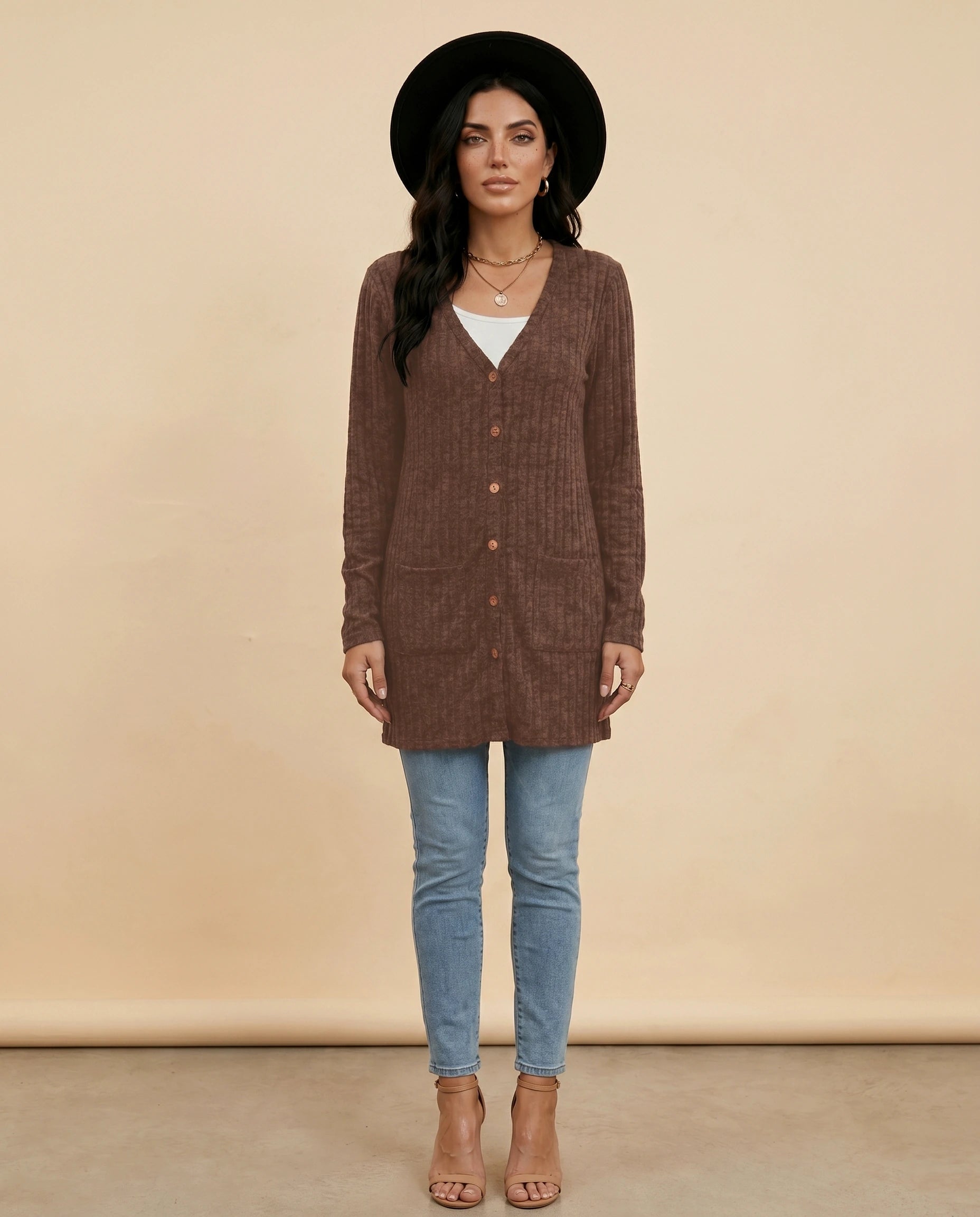 Cairo Cardigan front | SKU: CC-74128-brown-L-S2,CC-74128-brown-M-S2,CC-74128-brown-S-S2,CC-74128-brown-XL-S2,CC-74128-brown-XS-S2