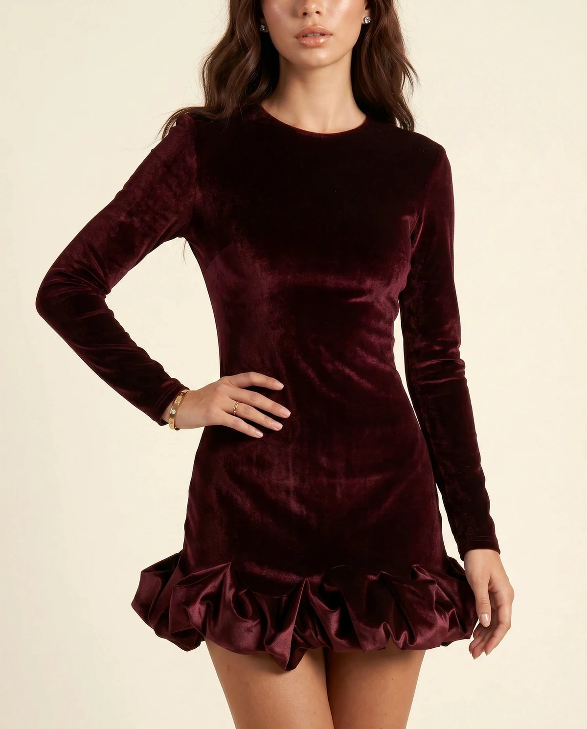 Velora Mini Dress – Burgundy Velvet Crew Neck mini dress, bodice and waist detail by Slimona | SKU: VLR-37582-burgundy-L-S2,VLR-37582-burgundy-M-S2,VLR-37582-burgundy-S-S2,VLR-37582-burgundy-XL-S2,VLR-37582-burgundy-XS-S2