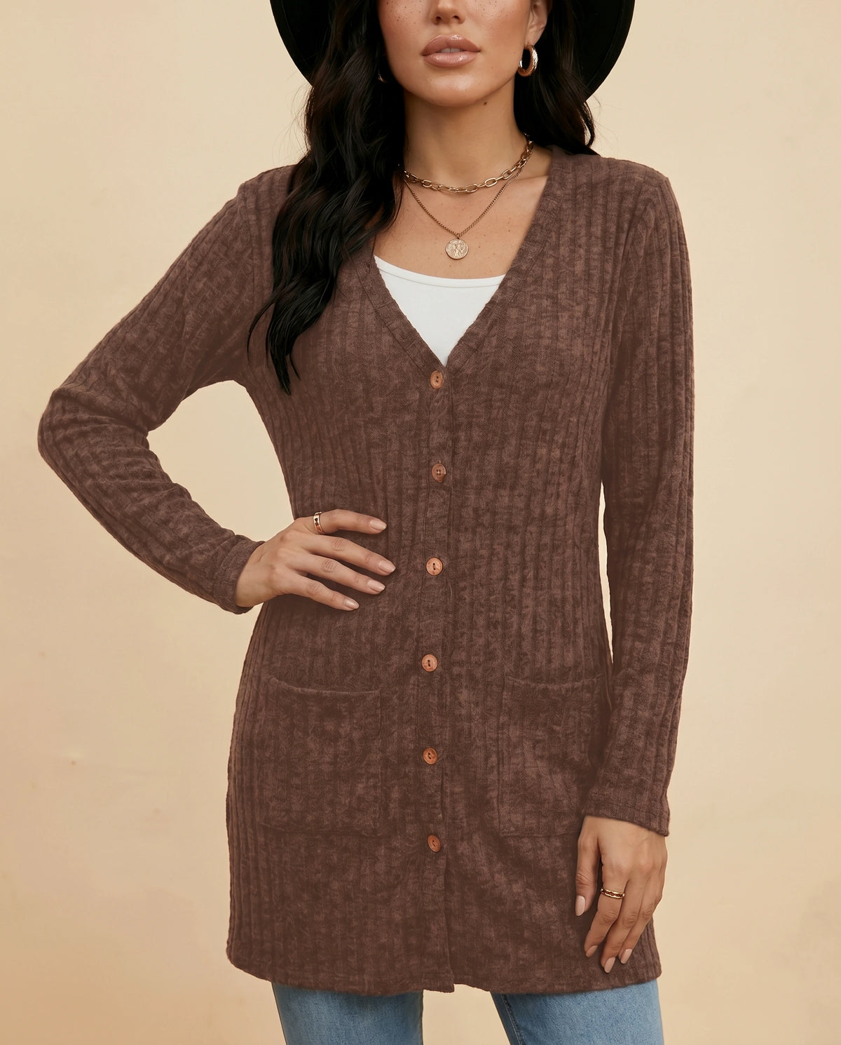 Cairo Cardigan detail | SKU: CC-74128-brown-L-S2,CC-74128-brown-M-S2,CC-74128-brown-S-S2,CC-74128-brown-XL-S2,CC-74128-brown-XS-S2