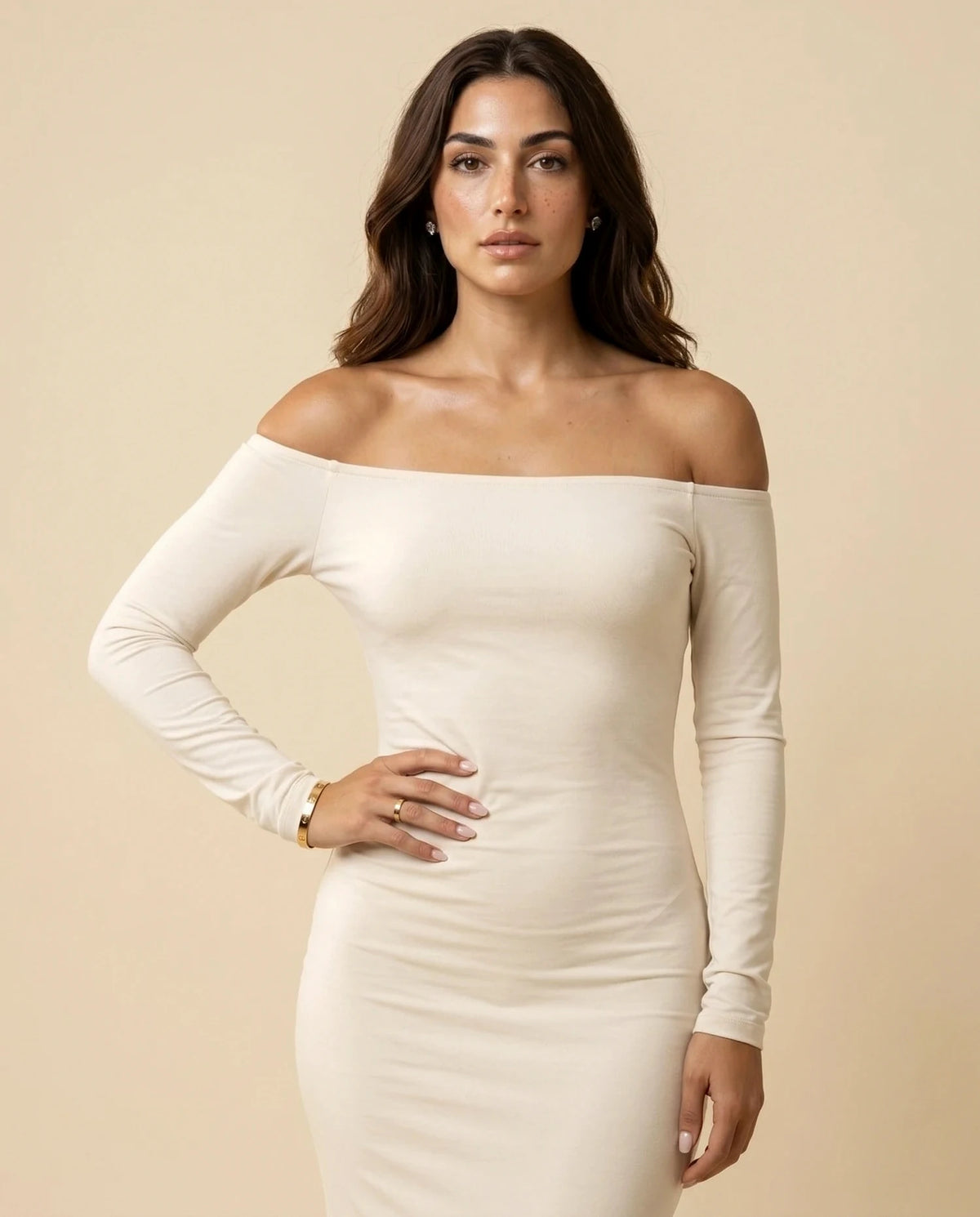 Ivory Maxi Dress – Ivory Off Shoulder maxi dress, bodice and waist detail by Slimona | SKU: IMD-68314-ivory-L-S2,IMD-68314-ivory-M-S2,IMD-68314-ivory-S-S2,IMD-68314-ivory-XL-S2,IMD-68314-ivory-XS-S2