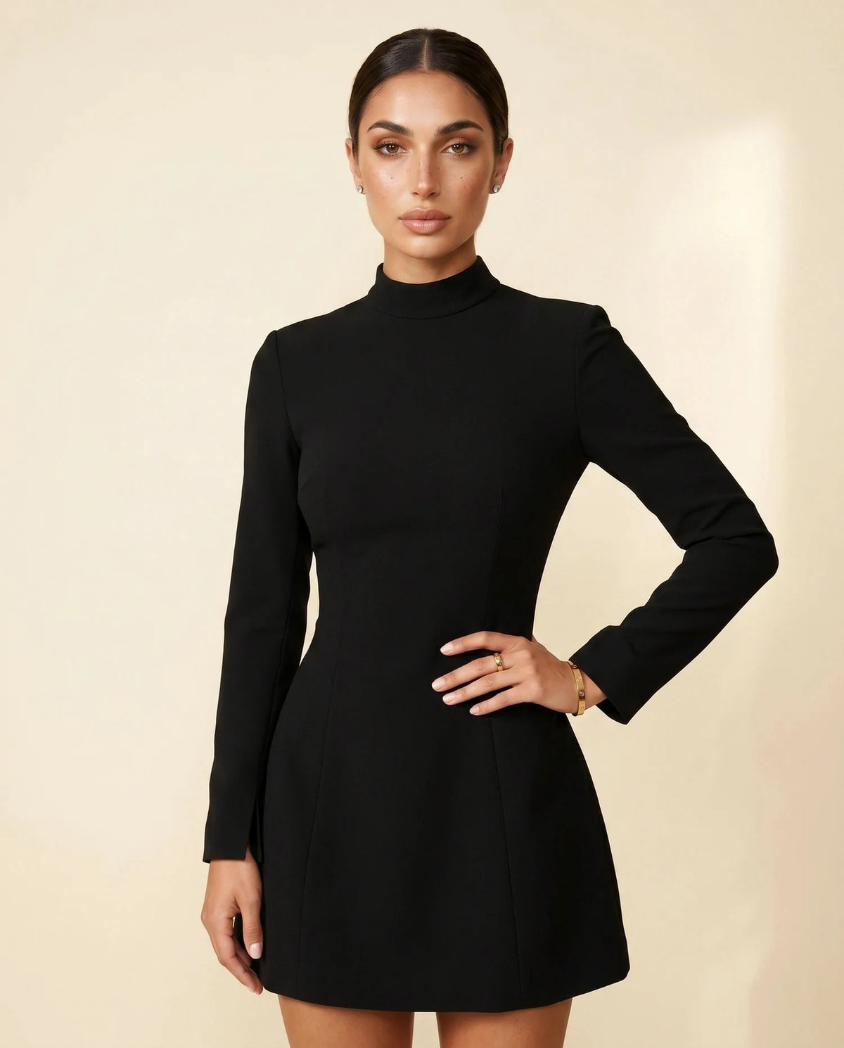 Tess Mini Dress – Black High Neck mini dress, bodice and waist detail by Slimona | SKU: aT1746441335763148453-us-20656-S2,aT1746441335763148453-us-37249-S2,aT1746441335763148453-us-88084-S2