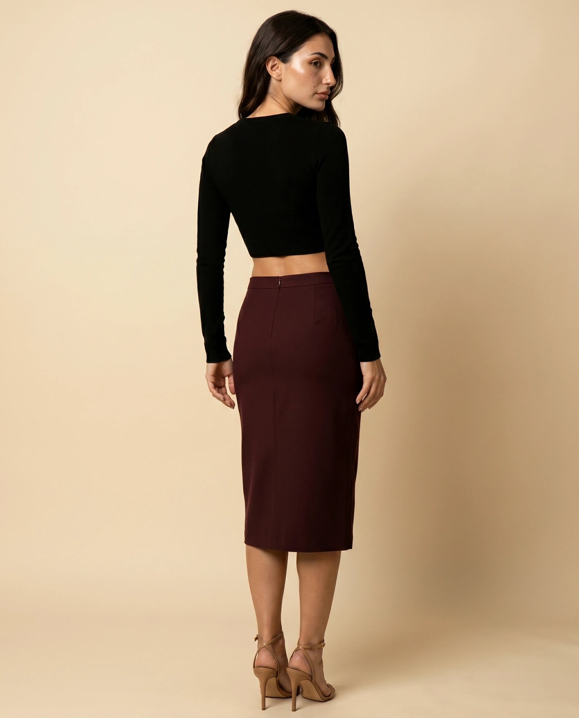 Merlot Maxi Skirt back | SKU: MMS-83542-burgundy-L-S2,MMS-83542-burgundy-M-S2,MMS-83542-burgundy-S-S2,MMS-83542-burgundy-XL-S2,MMS-83542-burgundy-XS-S2