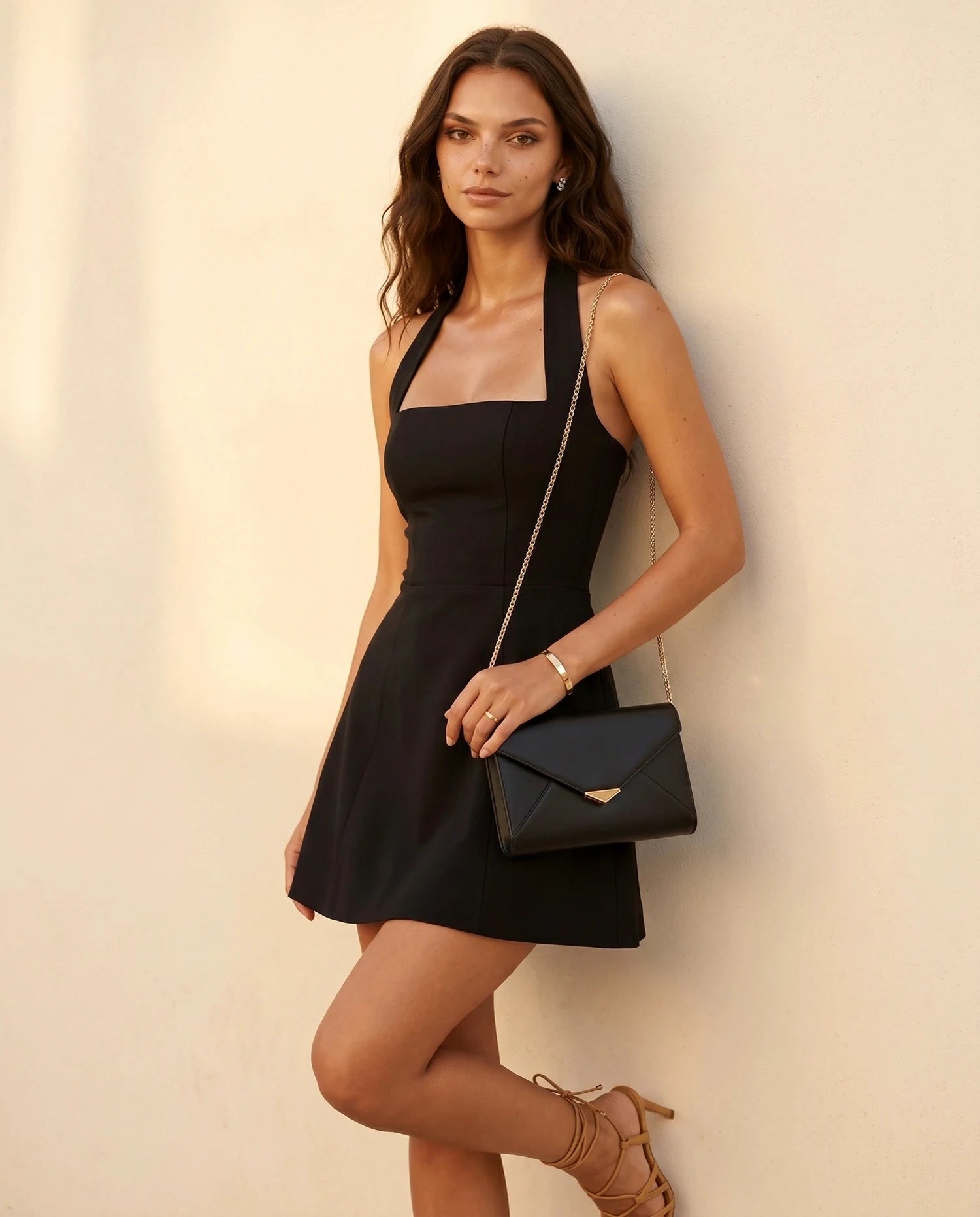 Diana Mini Dress – Yellow Halter mini dress, alternate angle by Slimona