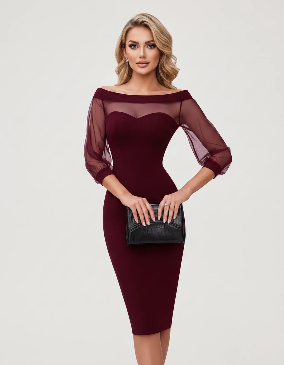 Amarante3 Midi Dresses — Burgundy | SKU: SD-73959-burgundy-XS,SD-73959-burgundy-S,SD-73959-burgundy-M,SD-73959-burgundy-L,SD-73959-burgundy-XL,SD-73959-burgundy-2XL