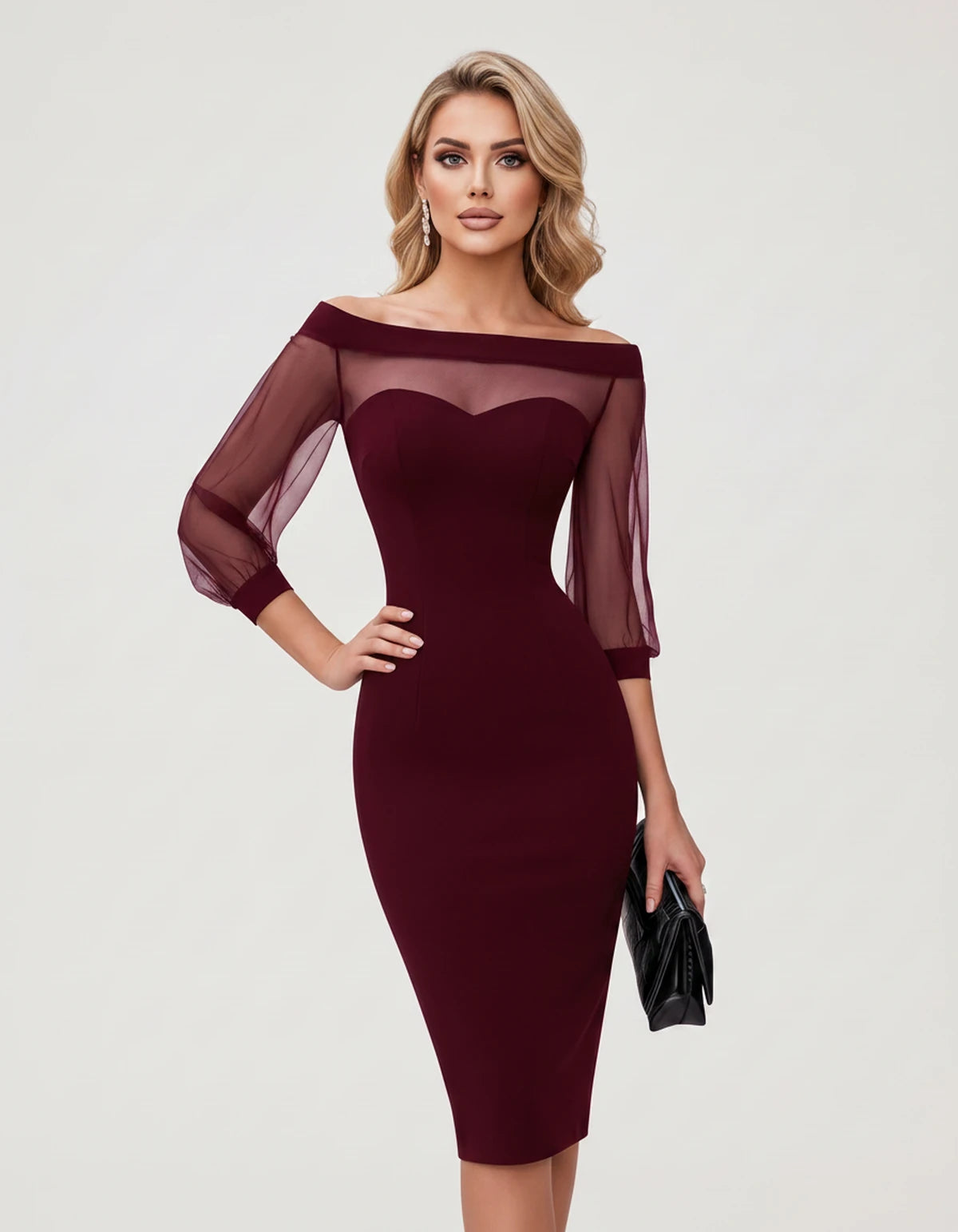 Amarante3 Midi Dresses — Burgundy | SKU: SD-73959-burgundy-XS,SD-73959-burgundy-S,SD-73959-burgundy-M,SD-73959-burgundy-L,SD-73959-burgundy-XL,SD-73959-burgundy-2XL