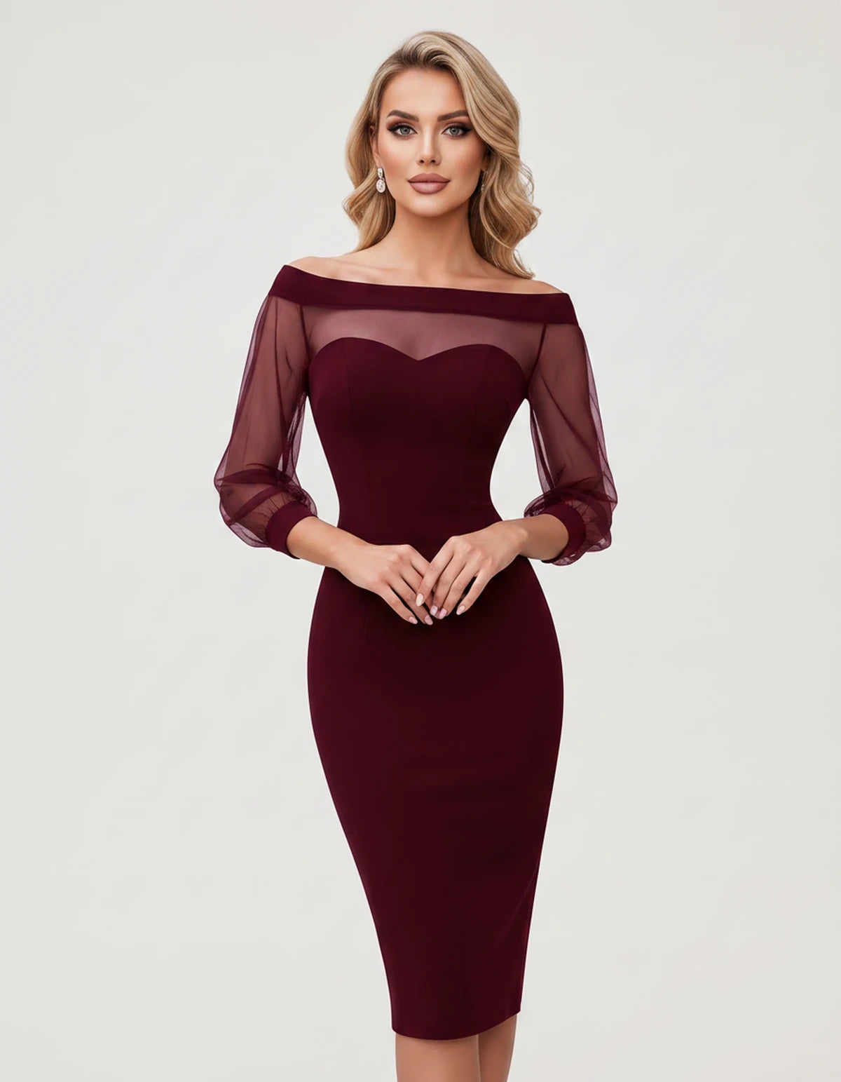 Amarante3 Midi Dresses — Burgundy | SKU: SD-73959-burgundy-XS,SD-73959-burgundy-S,SD-73959-burgundy-M,SD-73959-burgundy-L,SD-73959-burgundy-XL,SD-73959-burgundy-2XL