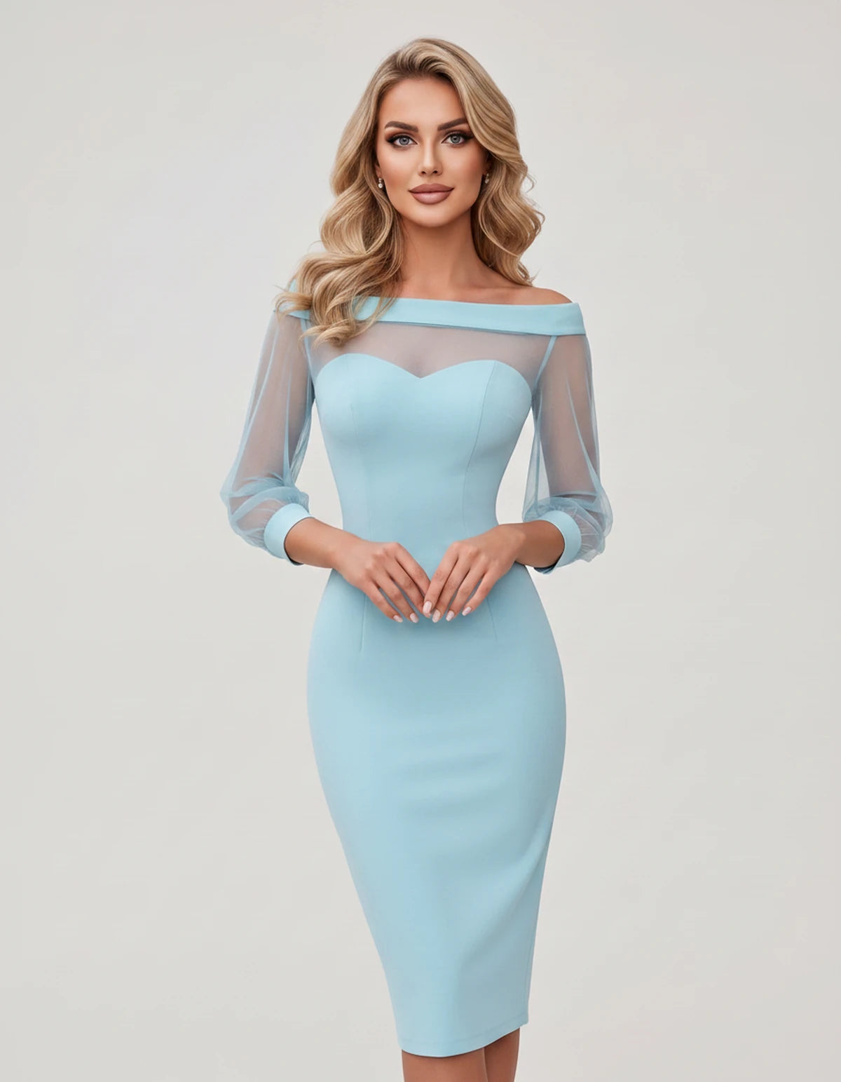 Amarante3 Midi Dresses — Sky Blue | SKU: SD-73959-skyblue-XS,SD-73959-skyblue-S,SD-73959-skyblue-M,SD-73959-skyblue-L,SD-73959-skyblue-XL,SD-73959-skyblue-2XL