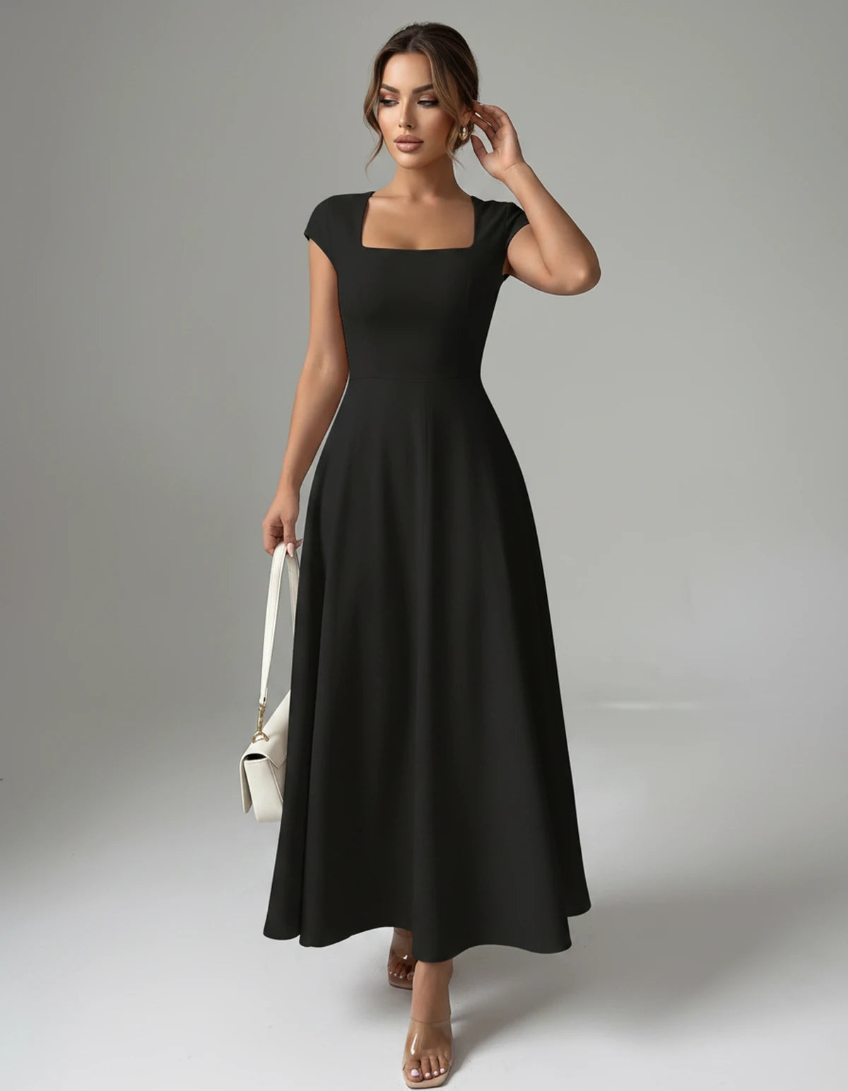 Amarante7 Midi Dresses — Black | SKU: SD-75774-black-XS,SD-75774-black-S,SD-75774-black-M,SD-75774-black-L,SD-75774-black-XL,SD-75774-black-2XL