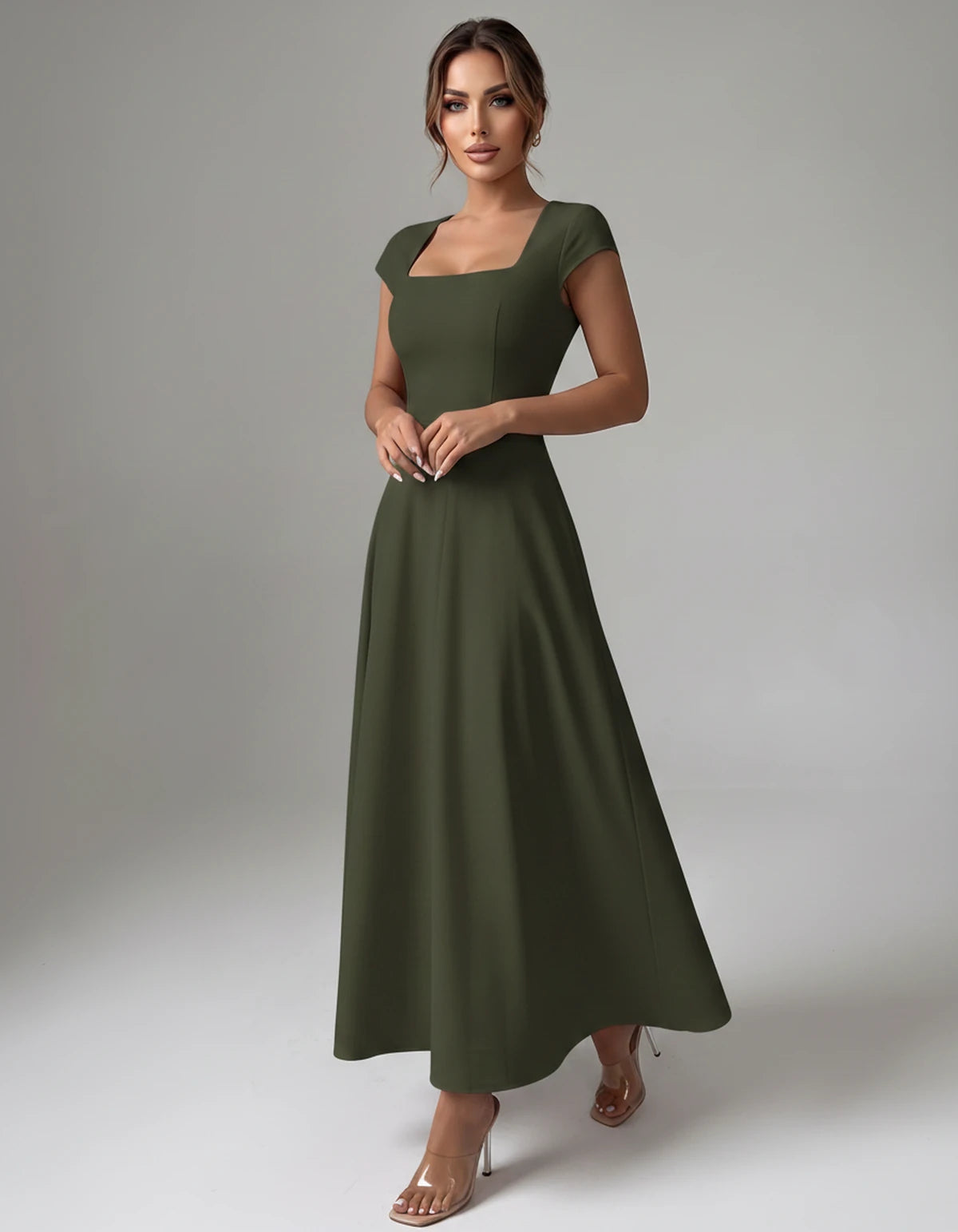 Amarante7 Midi Dresses — Green | SKU: SD-75774-green-XS,SD-75774-green-S,SD-75774-green-M,SD-75774-green-L,SD-75774-green-XL,SD-75774-green-2XL