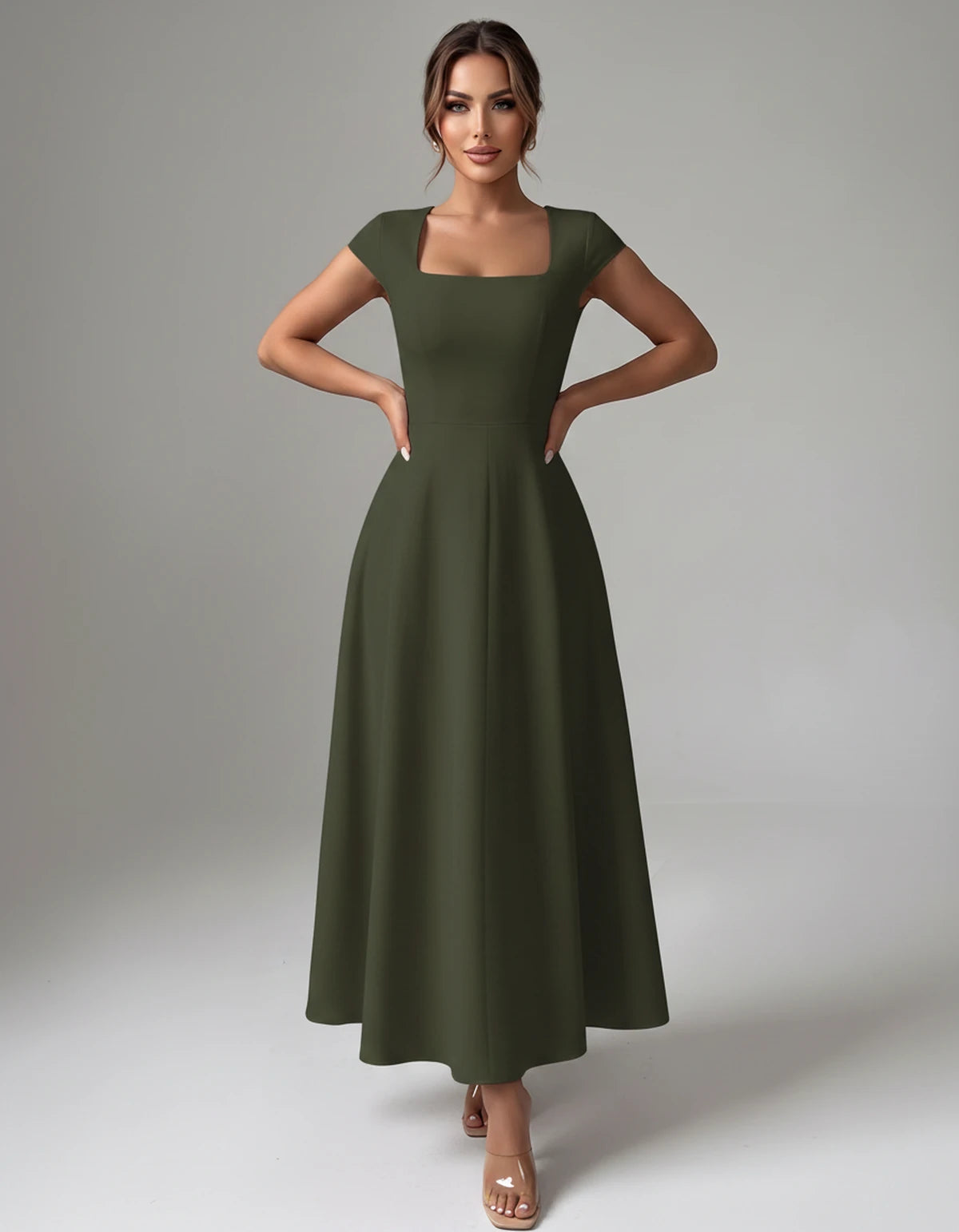 Amarante7 Midi Dresses — Green | SKU: SD-75774-green-XS,SD-75774-green-S,SD-75774-green-M,SD-75774-green-L,SD-75774-green-XL,SD-75774-green-2XL