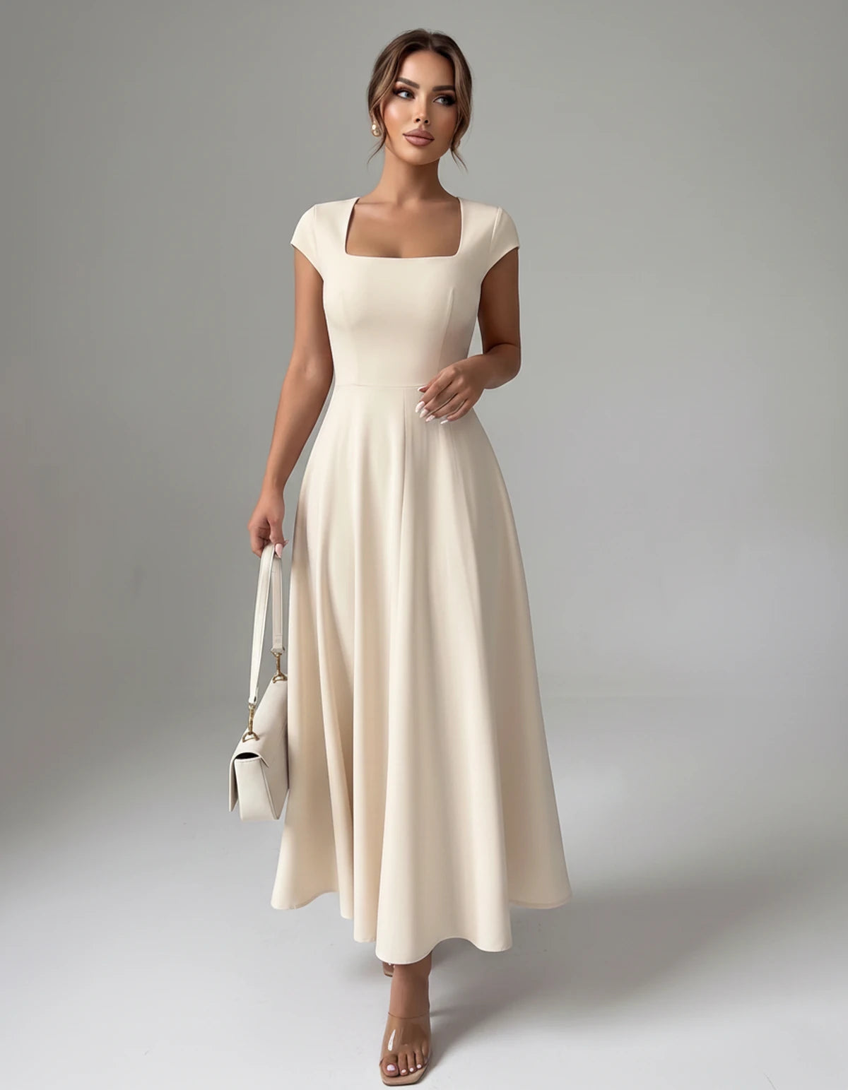 Amarante7 Midi Dresses — White | SKU: SD-75774-white-XS,SD-75774-white-S,SD-75774-white-M,SD-75774-white-L,SD-75774-white-XL,SD-75774-white-2XL