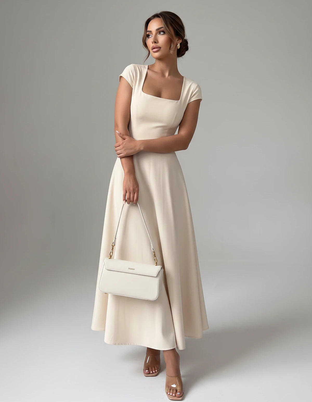Amarante7 Midi Dresses — White | SKU: SD-75774-white-XS,SD-75774-white-S,SD-75774-white-M,SD-75774-white-L,SD-75774-white-XL,SD-75774-white-2XL